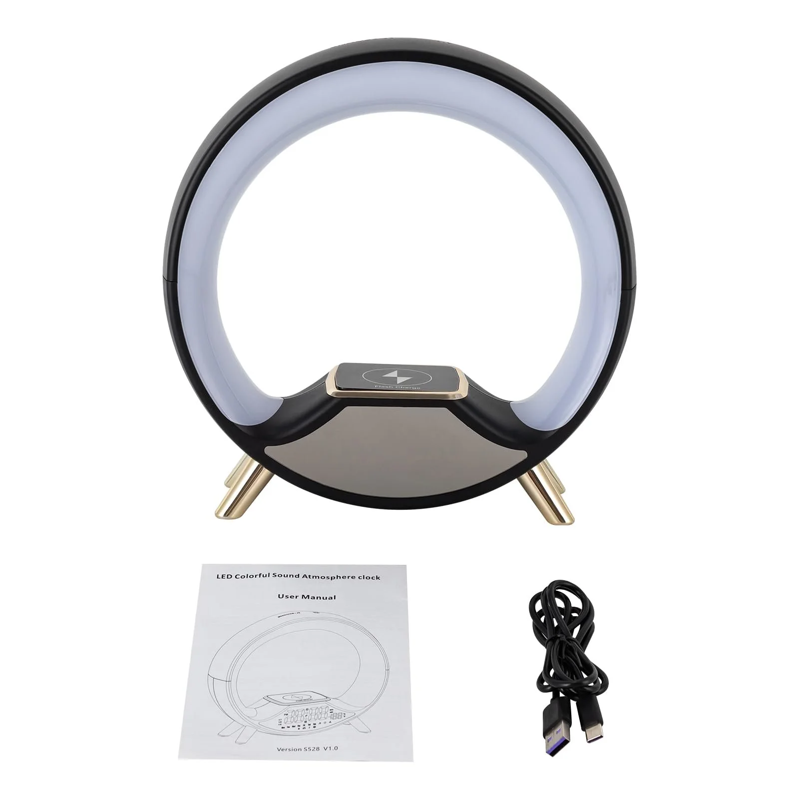 Настільна лампа нічник акумуляторна USB з Bluetooth-колонкою та будильником LED, фото №8