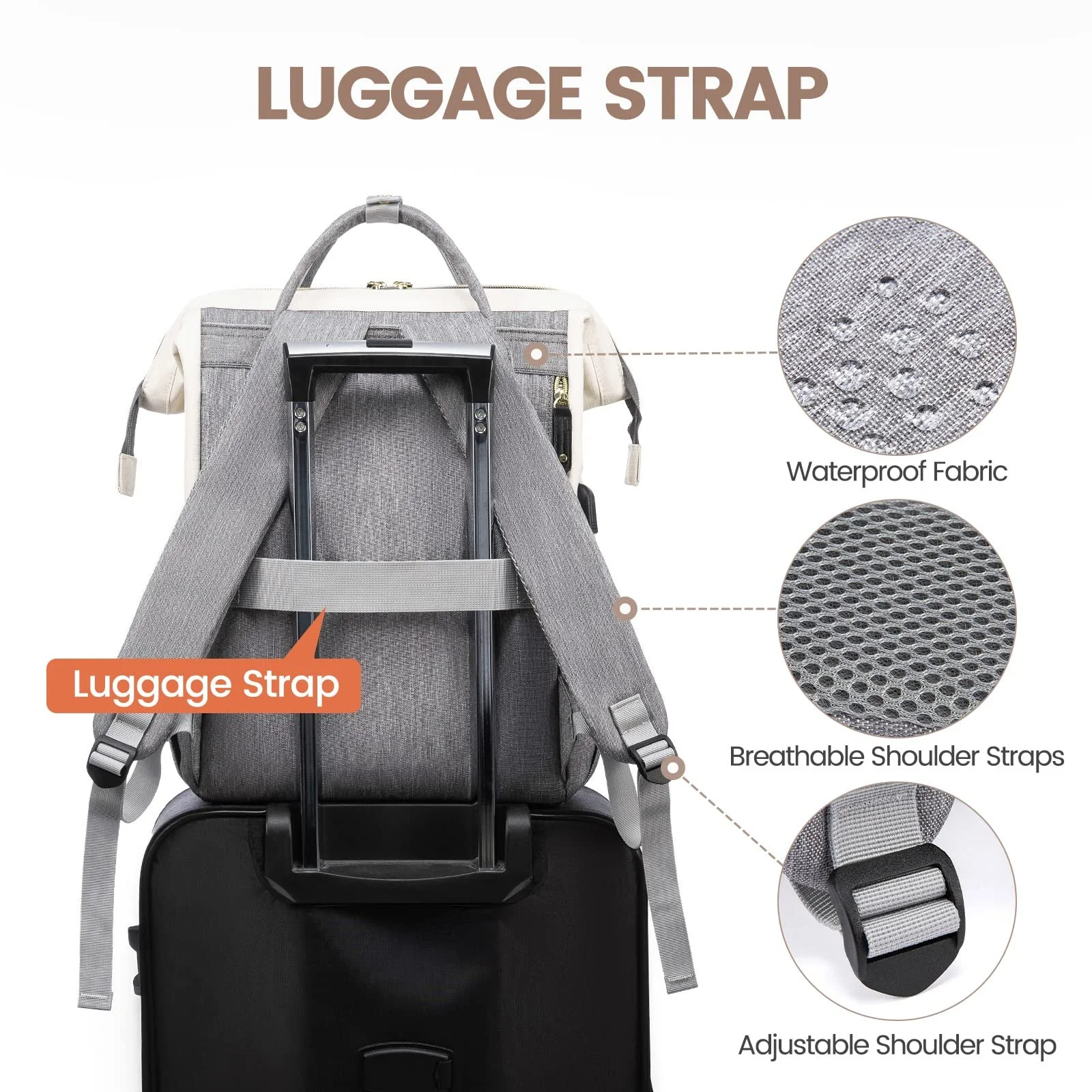 Рюкзак для ноутбука LOVEVOOK 15.6 Inch Waterproof Beige Grey, фото №4 Рюкзак для ноутбука LOVEVOOK 15.6 Inch Waterproof Beige Grey, фото №4