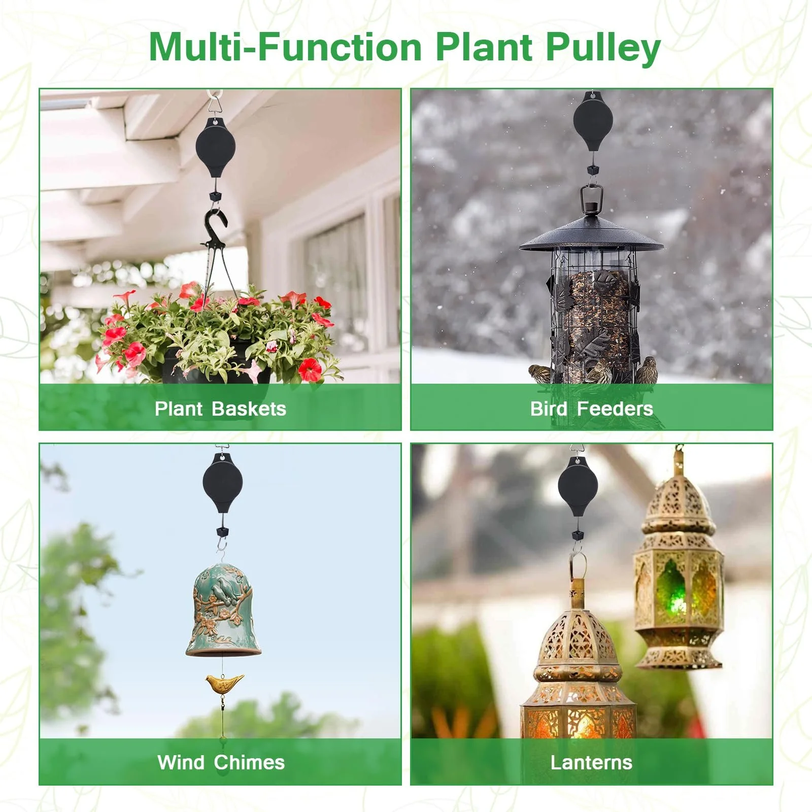Роликовий гачок для рослин 4 шт. Висувний Тримач для підвісних кошиків Садовий, фото №6