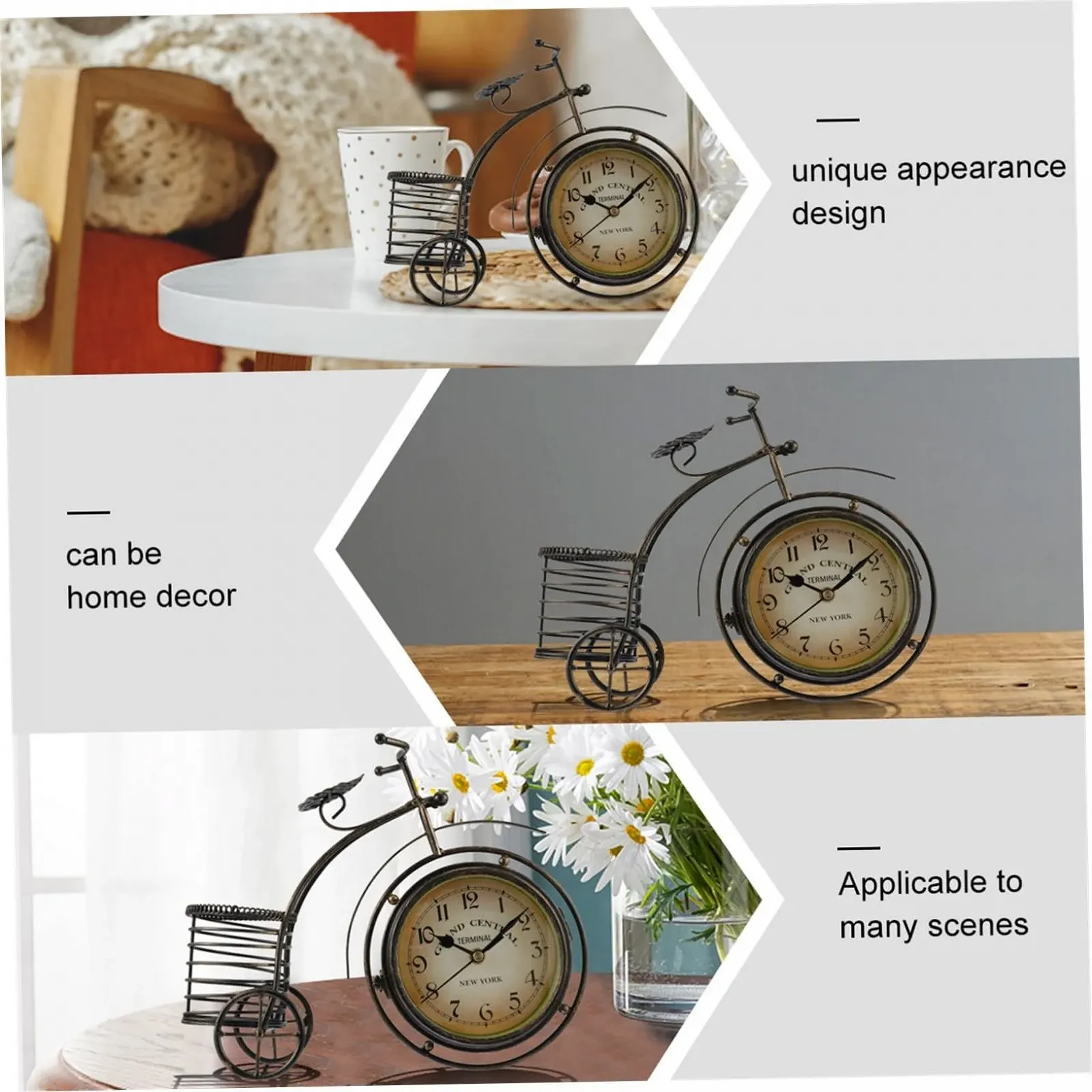 Настільний годинник MUCKLILY Вінтажний металевий з тихим механізмом, ПВХ скло, європейський ретро дизайн, декоративний, фото №9