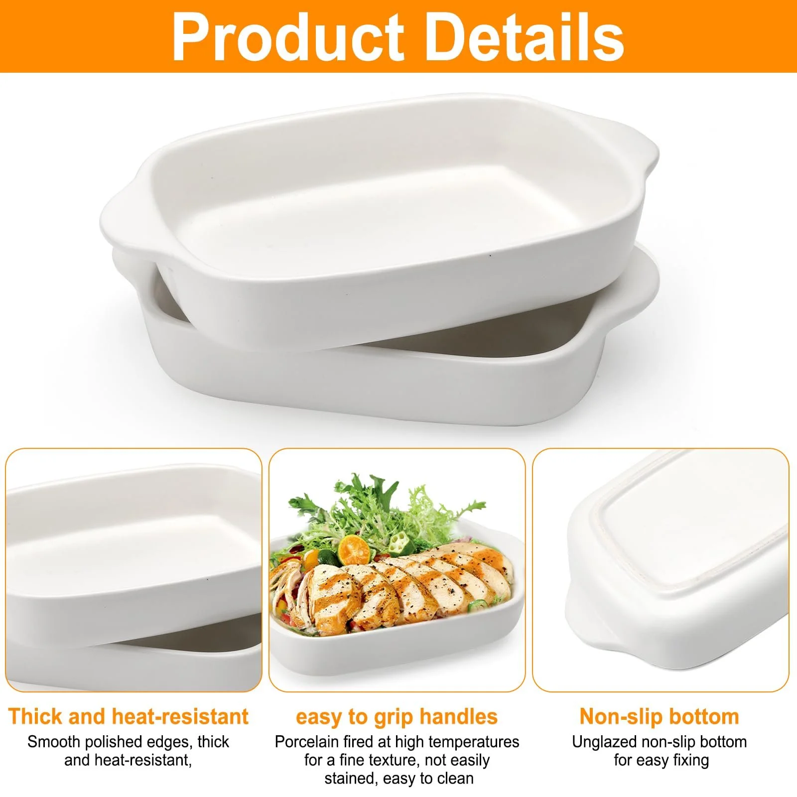 Набор форм для запекания керамические прямоугольные с ручками 23.2 x 14.2 x 4.5 см 2 шт Белый, фото №3 Набор форм для запекания керамические прямоугольные с ручками 23.2 x 14.2 x 4.5 см 2 шт Белый, фото №3