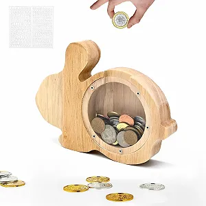 Скарбничка дерев'яна Кролик Тварини з наклейками-алфавітом - Фото 1