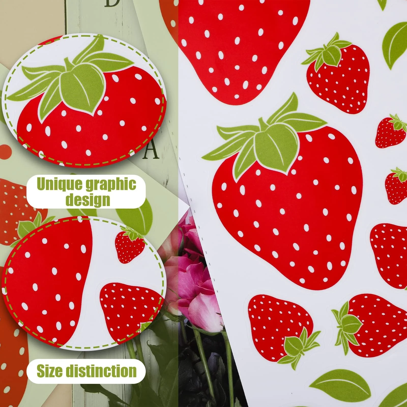 Наклейки на стіну Fruit Strawberry Waterproof Removable 4 аркуші 92 шт., фото №4