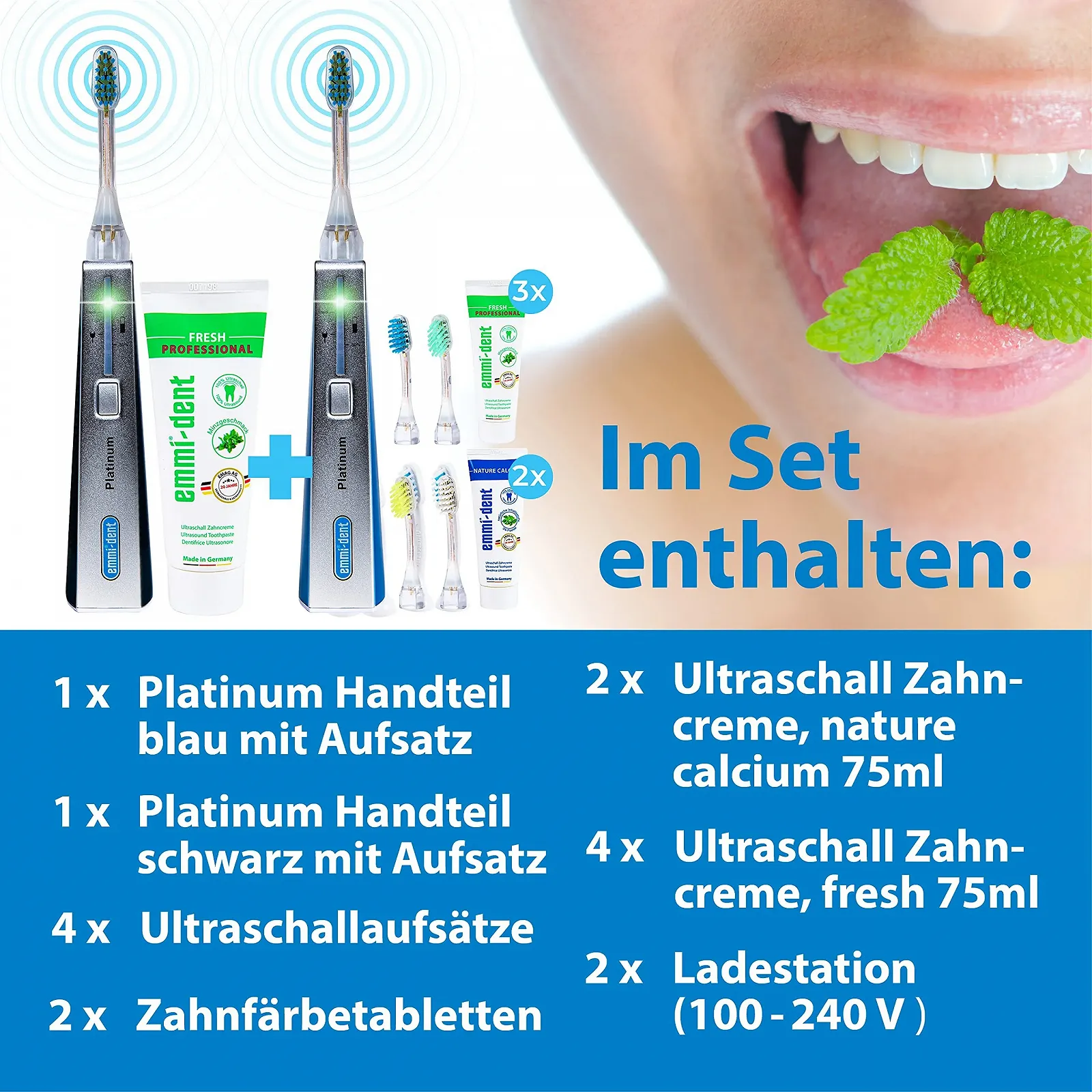 Ультразвуковая зубная щетка emmi-dent Platinum Blue, фото №6