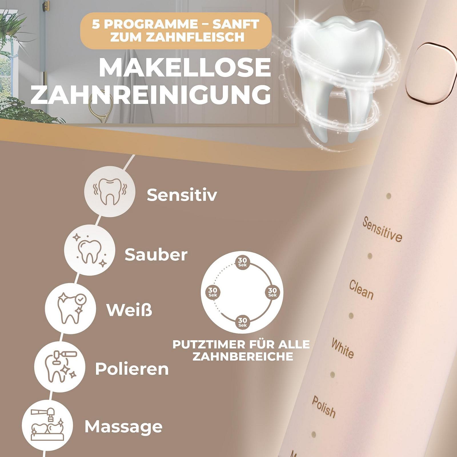 Електрична зубна щітка Silodent Champagne звукова 5 програм Дорожній футляр, фото №5