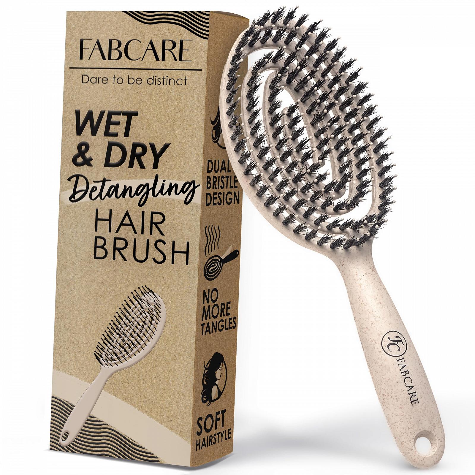 Кругла щітка FABCARE з щетиною кабана Organic Hair Brush Wild Boar Bristles для розплутування волосся, фото №1