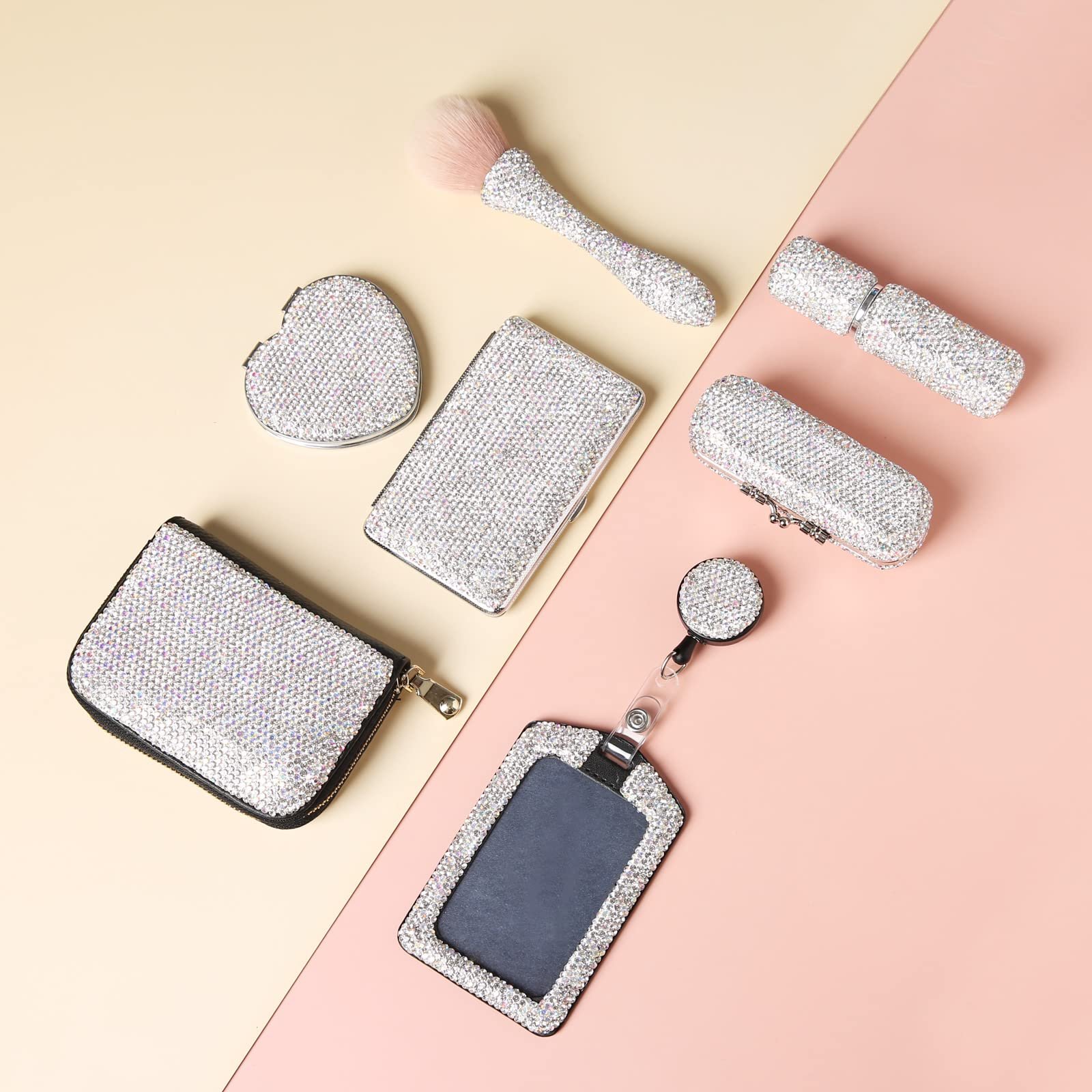 Картхолдер AsAlways Rhinestone для кредитных карт для женщин, с RFID-защитой, тонкий кожаный кошелек на молнии, серебристый, Modern, серебристый, фото №8