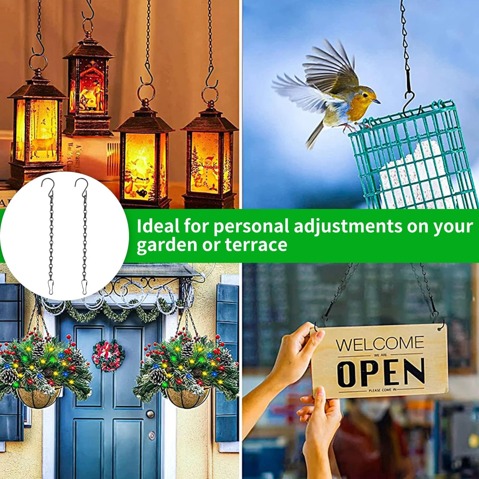 Ланцюги для підвісних кошиків із гачками 50 см 4 шт чорні металеві, фото №7