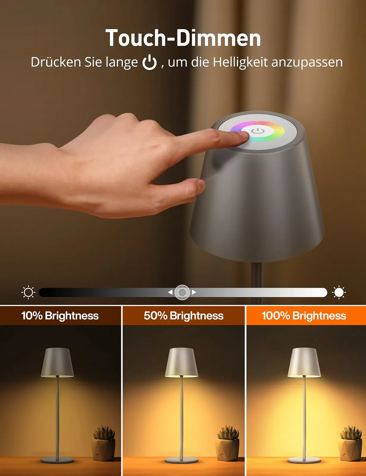 Світлодіодна настільна лампа Sympa бездротова вулична сенсорна RGB сіра, фото №3