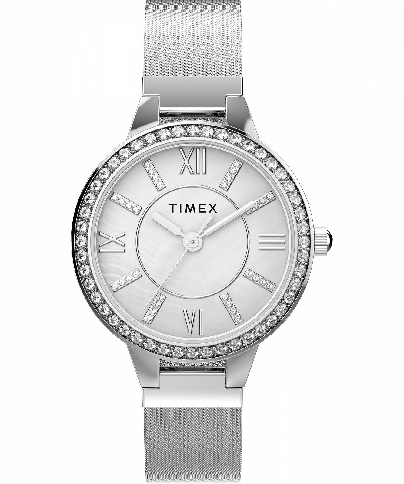 Женские часы Timex Main Street 29 мм, серебристый браслет из сплава, циферблат перламутровый, серебристый корпус TW2Y30400, фото №1