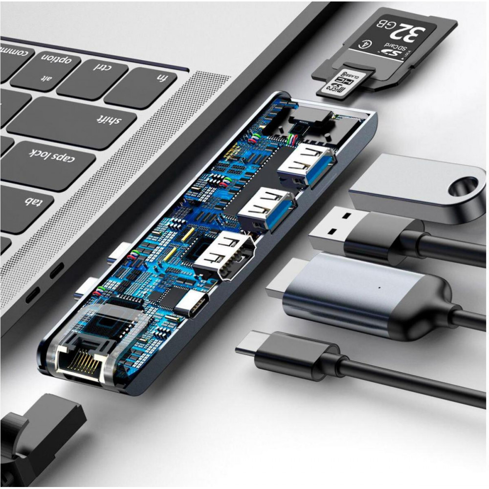 USB-хаб Baseus (CAHUB-L0G) thunderbolt C Pro Seven-in-one smart HUB docking station CAHUB-L0G Чорний, фото №5