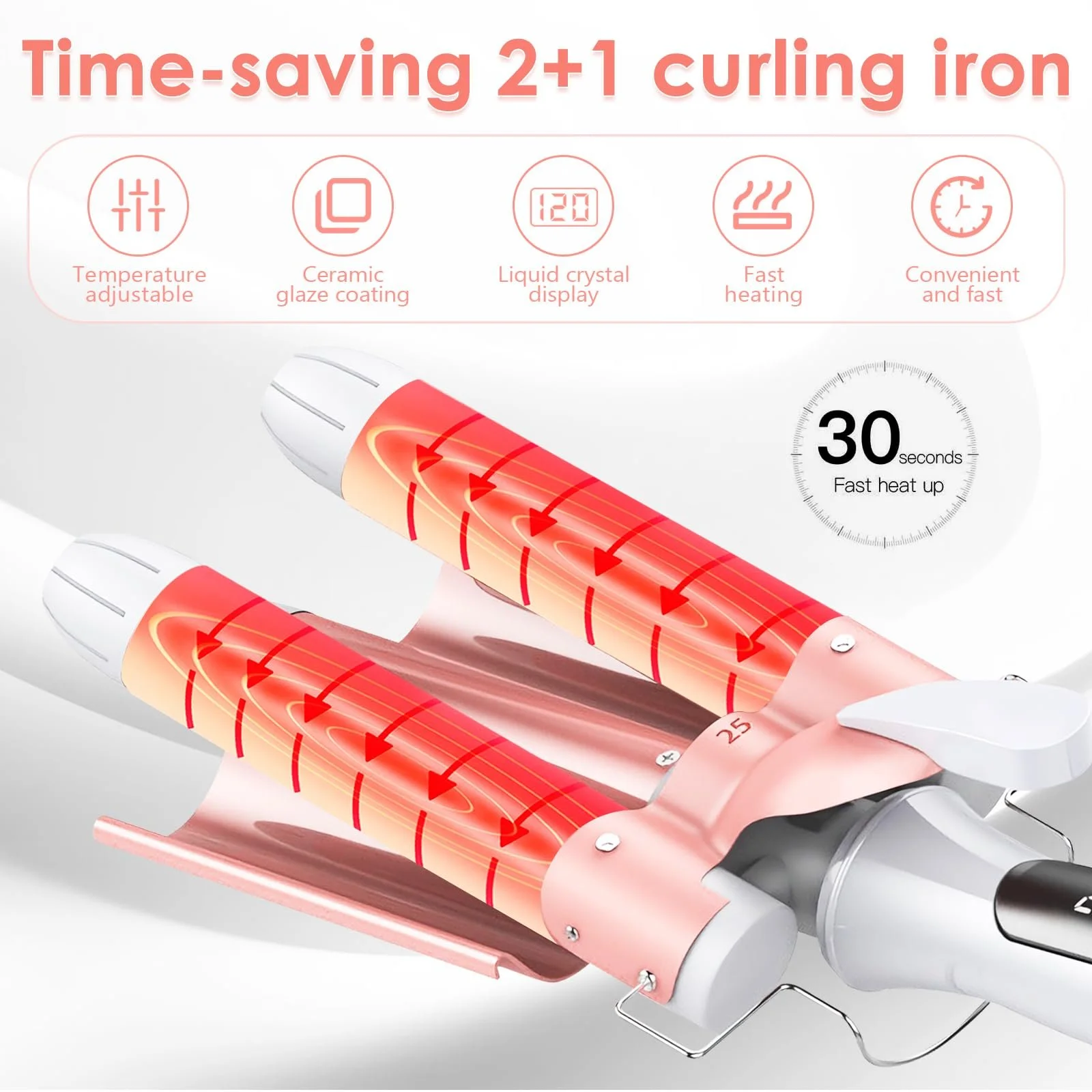 Потрійна плойка Curling Iron 3 Barrels 32 mm Wave Iron Керамічне покриття LCD дисплей, фото №3 Потрійна плойка Curling Iron 3 Barrels 32 mm Wave Iron Керамічне покриття LCD дисплей, фото №3