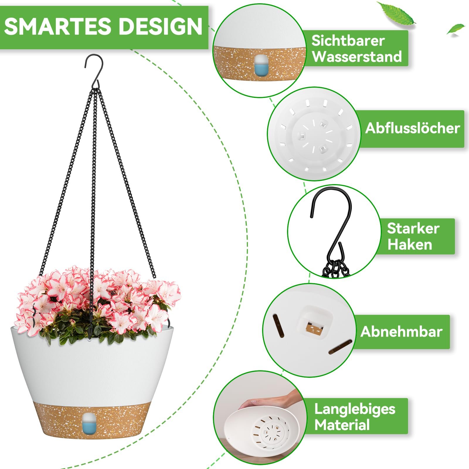 Підвісний кошик ZMTECH 20 см пластиковий з піддоном Білий, фото №3 Підвісний кошик ZMTECH 20 см пластиковий з піддоном Білий, фото №3