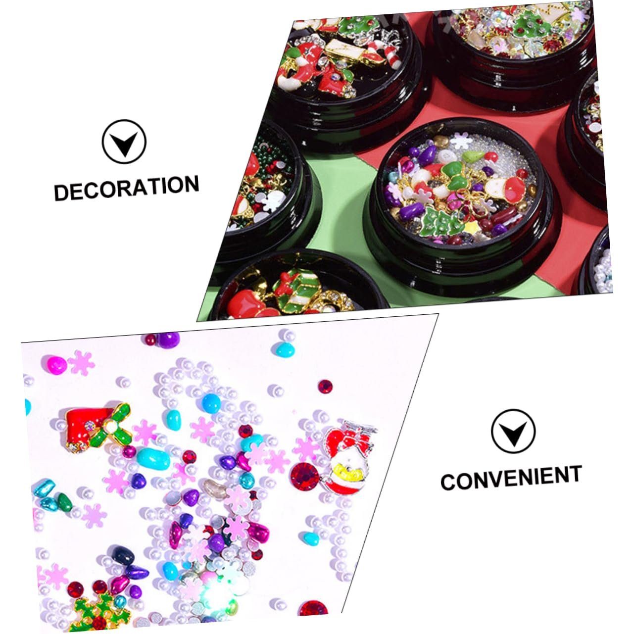 Наклейки для ногтей Рождественские Beavorty Стразы для маникюра Снежинки Santa Жемчуг Украшения для DIY дизайна ногтей Аксессуары, фото №2