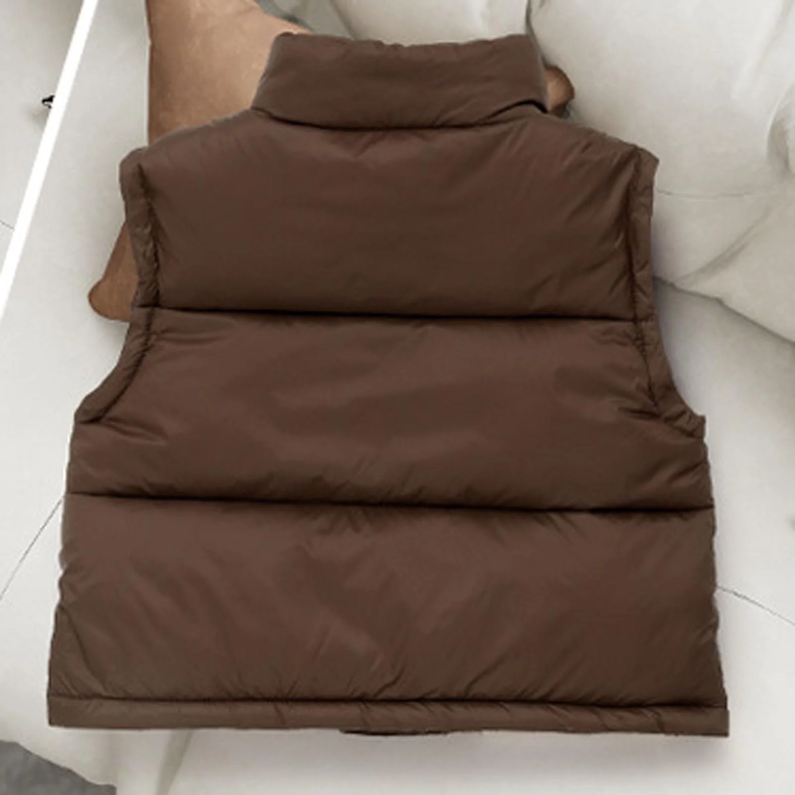 Зимний флисовый детский пуховый жилет Легкий стеганый жилет для мальчиков и девочек с карманом Безрукавный стеганый подростковый жилет Пушистый толстый детский жилет на подкладке Куртка со стоячим воротником Теплый 3-13 лет, фото №4