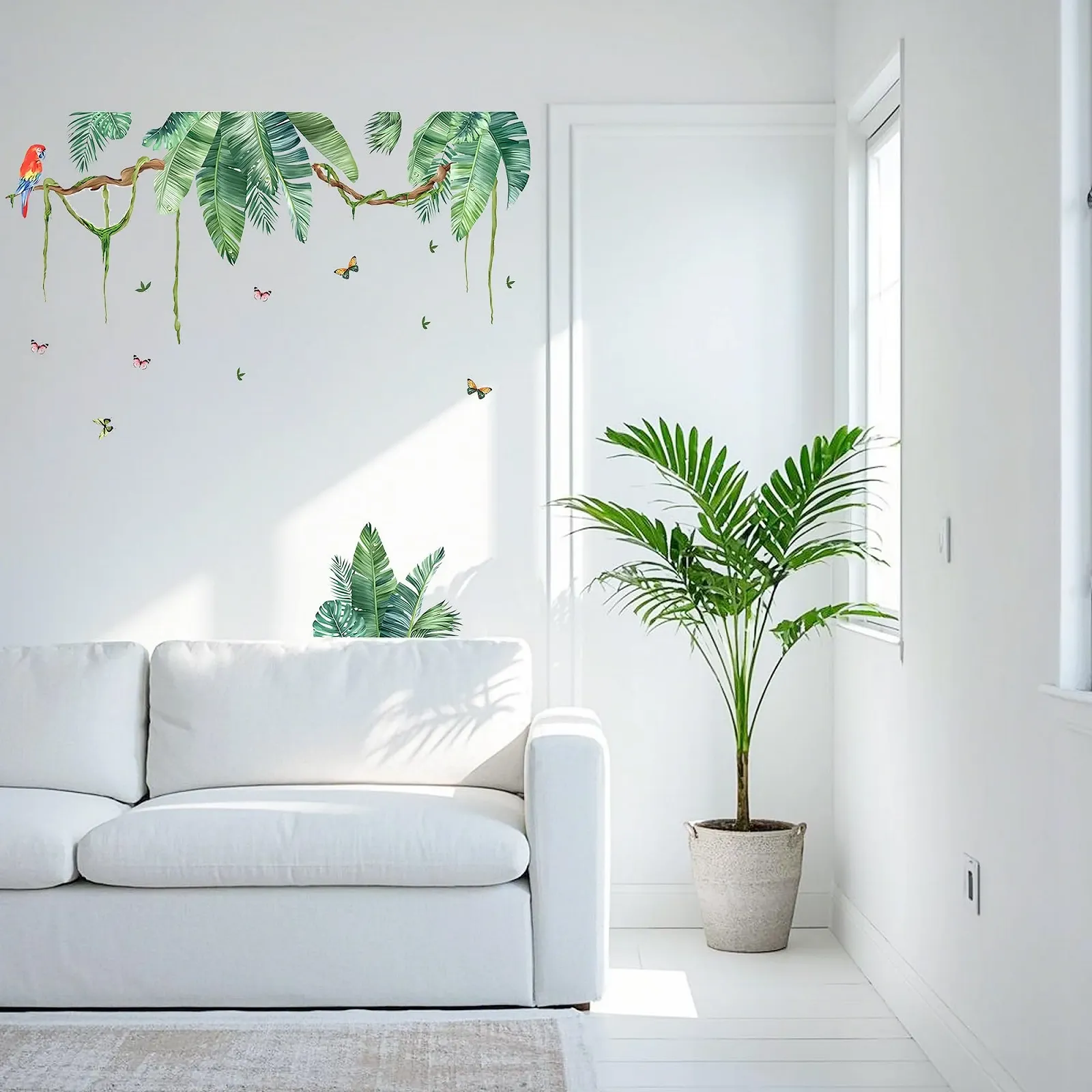 Наклейка на стену duoyif Tropical Leaves Plants Hanging Vine Green Palm Trees Leaves Birds Зеленая, фото №7