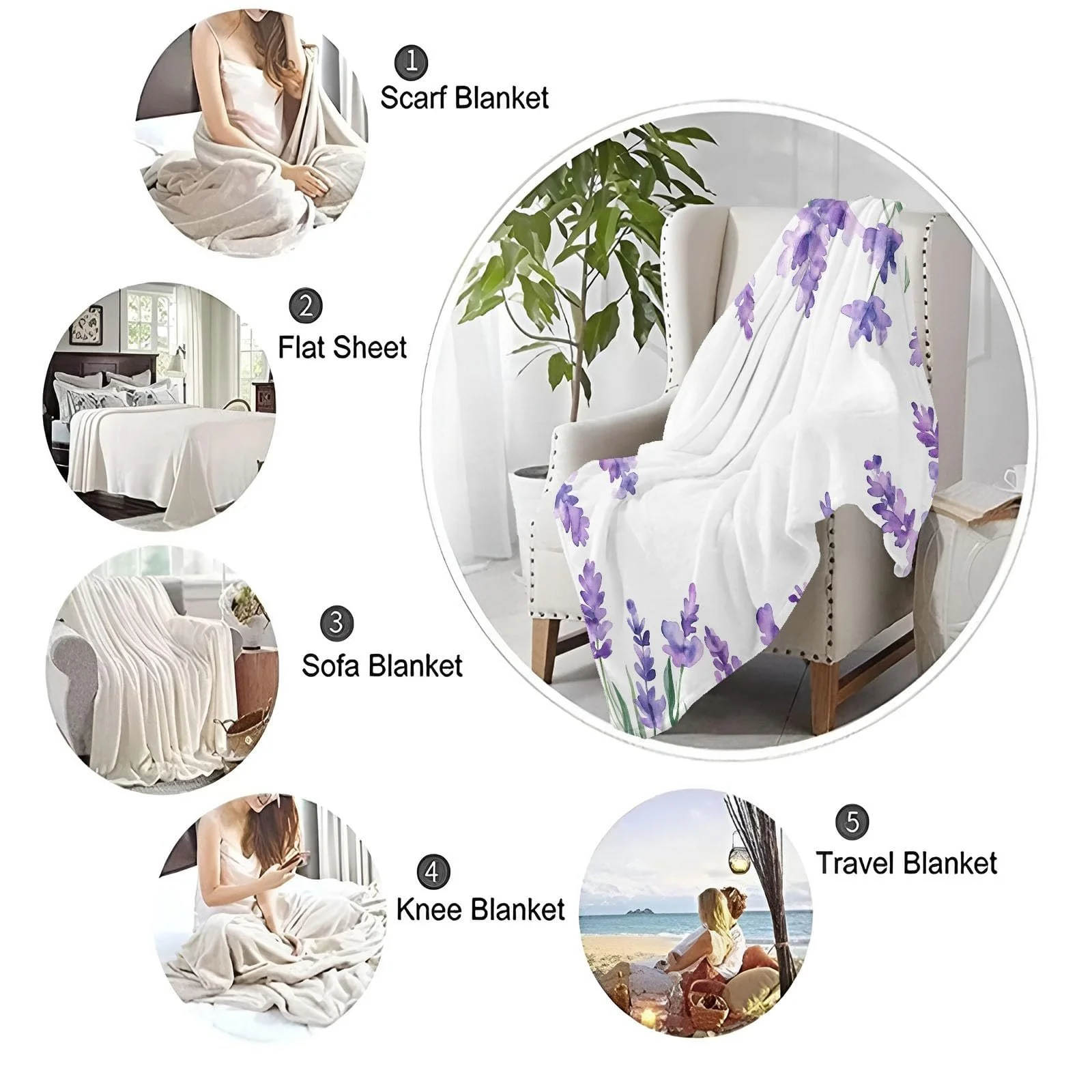 Плед фланелевый Premium, Акварельный лавандовый край, Фиолетовый, 200 x 200 см, фото №7