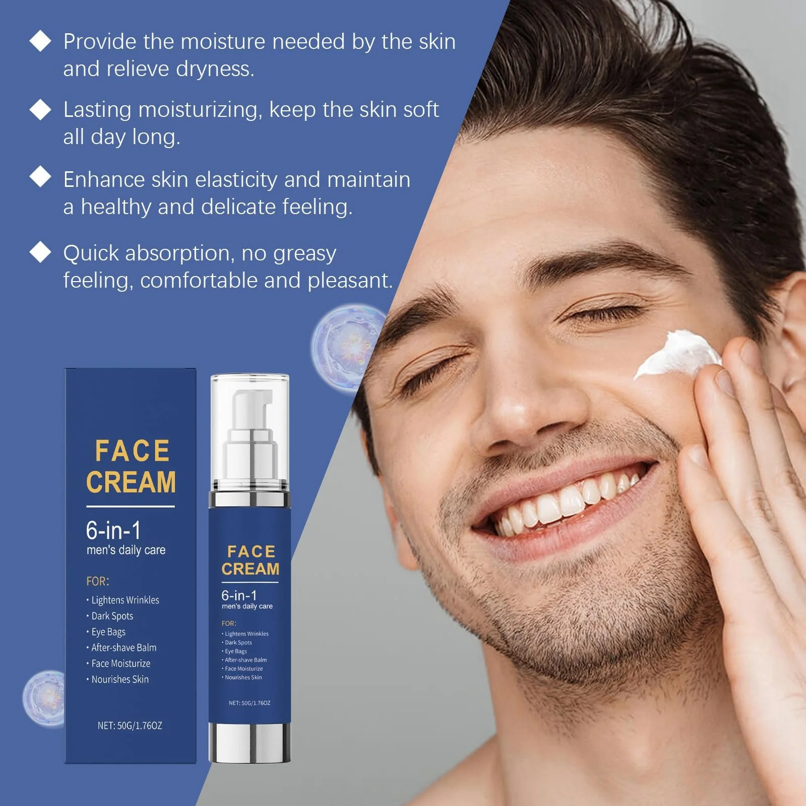 Зволожувальний крем для обличчя для чоловіків 6-in-1 Anti-Aging Wrinkle Cream Aftershave Lotion Organic Firming 3 шт, фото №6