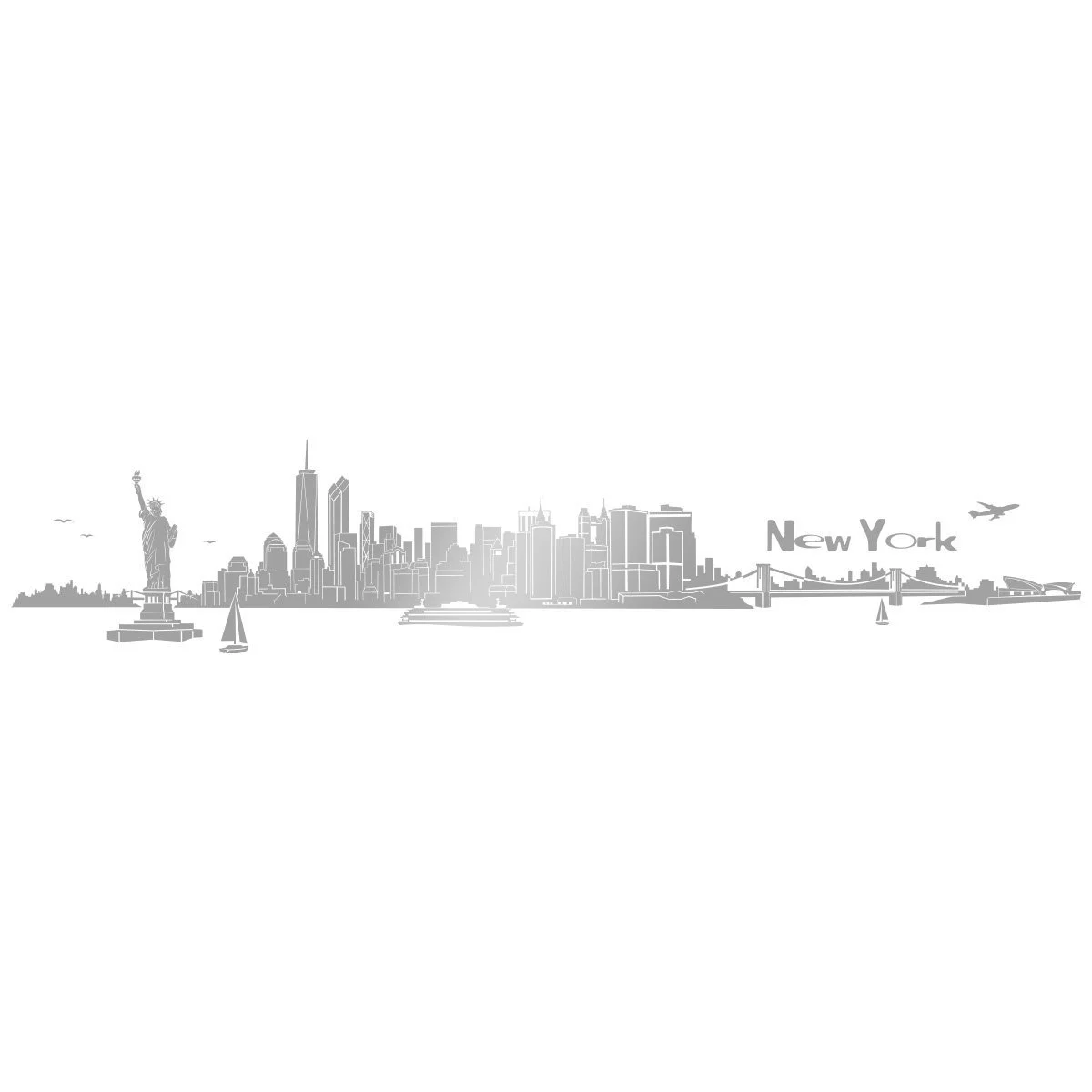 Наклейка на стену New York Skyline 100 x 20 см Серебристая, фото №3 Наклейка на стену New York Skyline 100 x 20 см Серебристая, фото №3