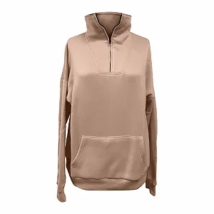 Женский свитшот 2025 Полумолния Свободный крой Y2K Стойка Воротник Четверть молнии Забавный Повседневный Однотонный Флисовая подкладка Зима Осень Модный Колледж Милый synthetic.ua - Фото 1