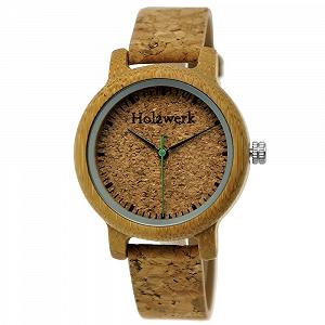 Годинник жіночий Holzwerk Germany Designer Eco Natural Vegan дерев'яний аналоговий кварцовий з корковим ремінцем та дерев'яним циферблатом - Фото 1