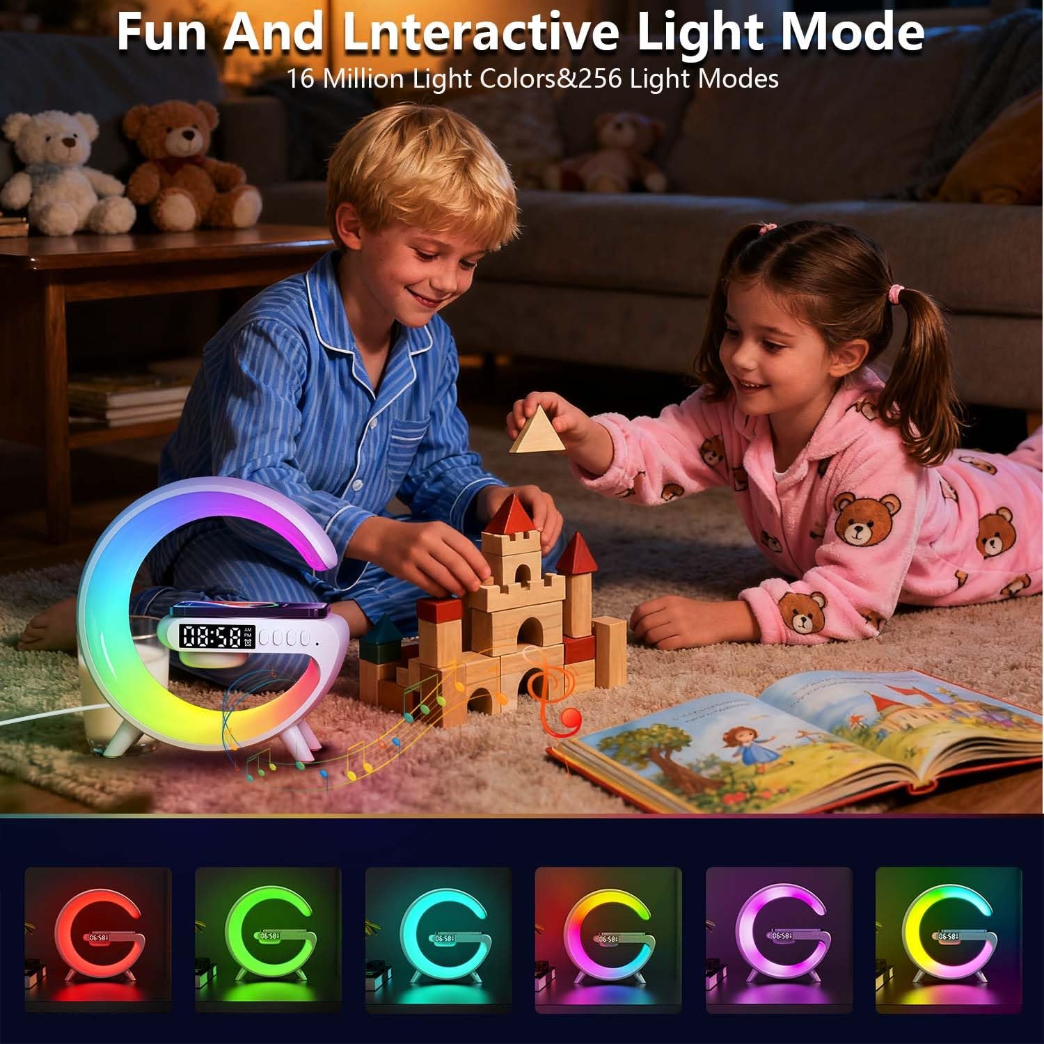 Настільна лампа G-lamp G-series Атмосферна Бездротова зарядка Bluetooth-колонка Будильник, фото №6