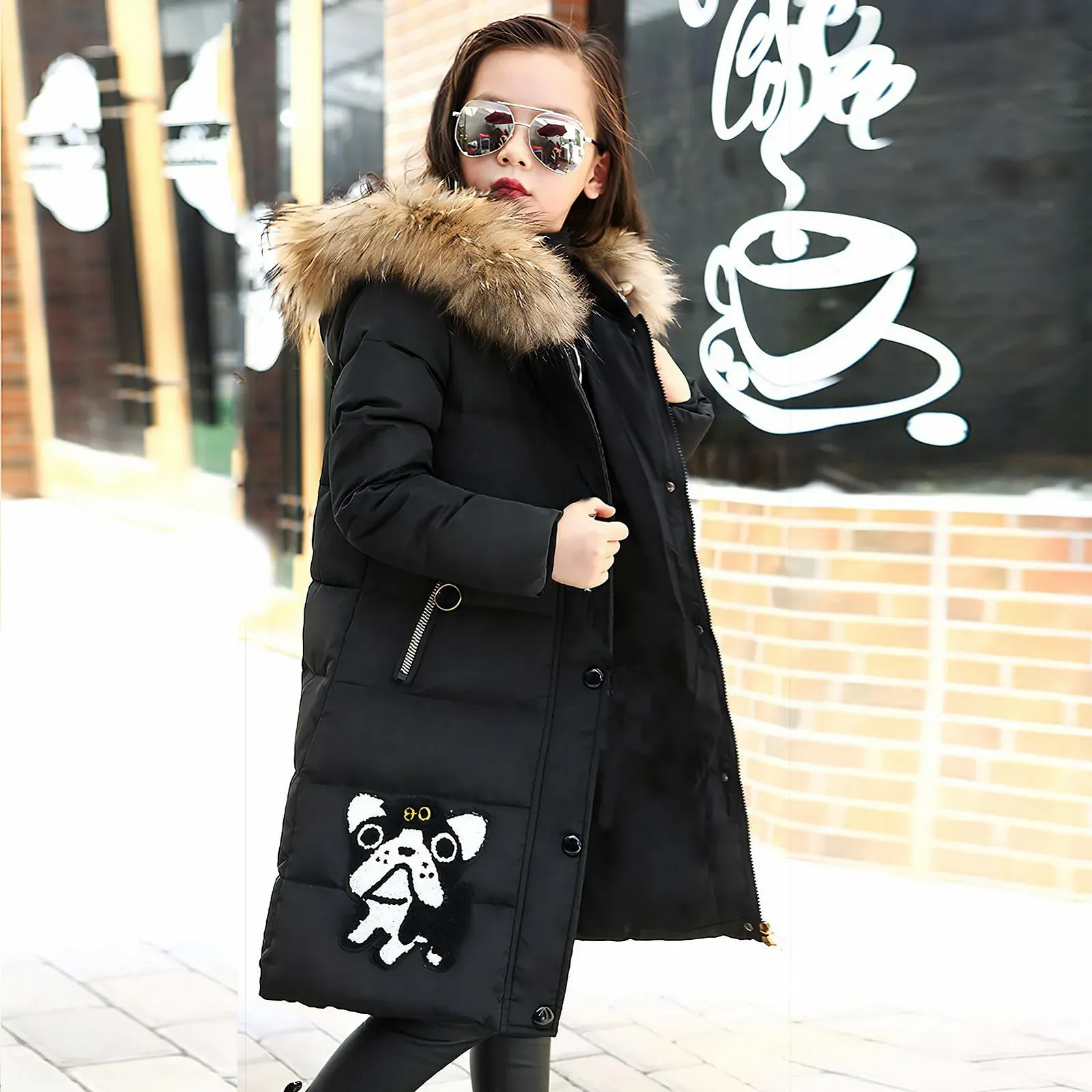 Зимняя Куртка Tilozs для Девочек, Теплая Парка, Зимнее Пальто, Стеганая Куртка с Меховым Капюшоном, Детская Толстая Куртка для улицы, фото №6