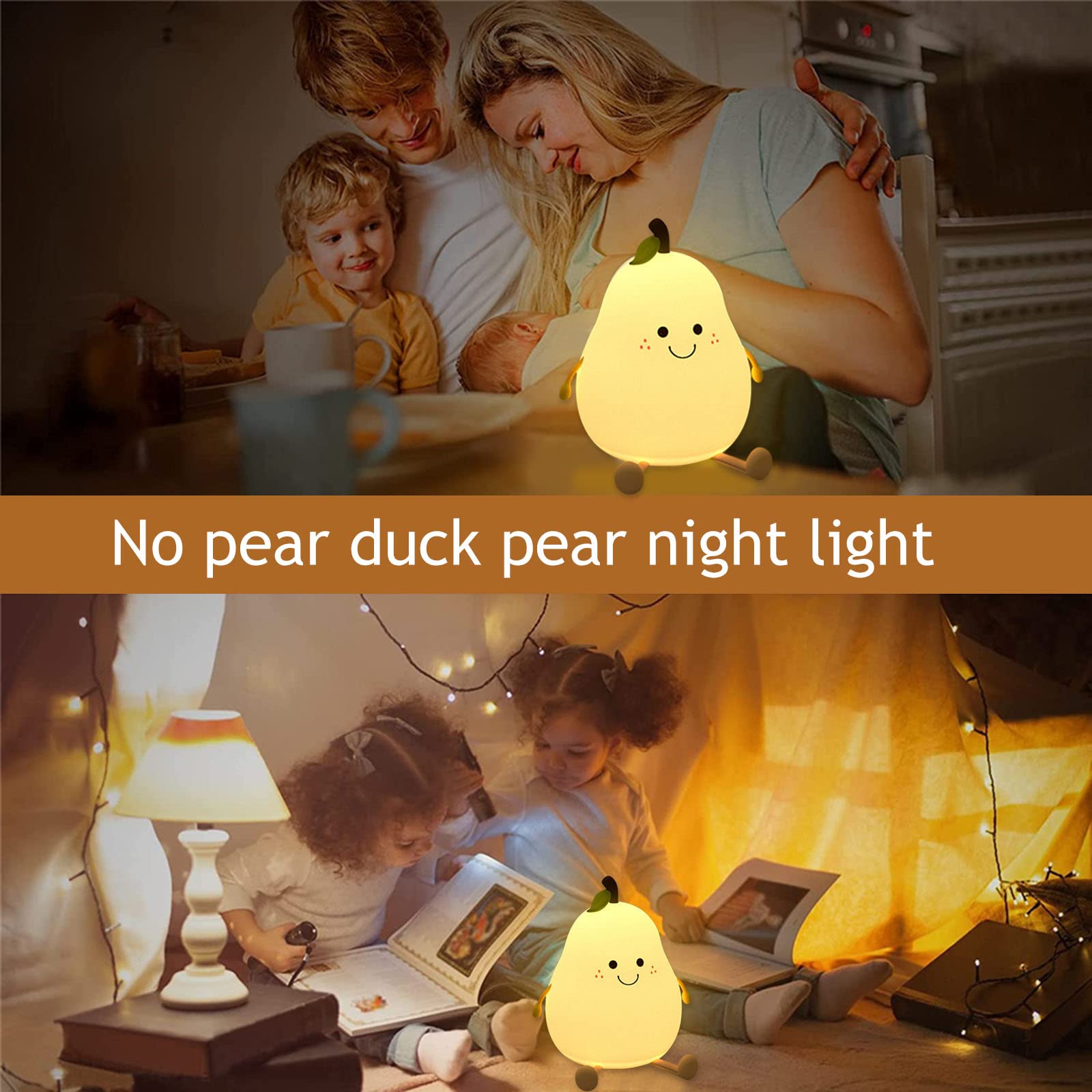 Ночник Starnearby Kawaii Pear Shape Силиконовый Сенсорный Детский Торшер Детское Ночное Освещение RGB 7 Цветов, фото №3