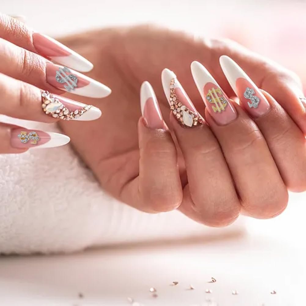 Стразы для ногтей DICOSMETIC, 32 шт, 2 стиля, доллары, золотой и серебряный, фото №5