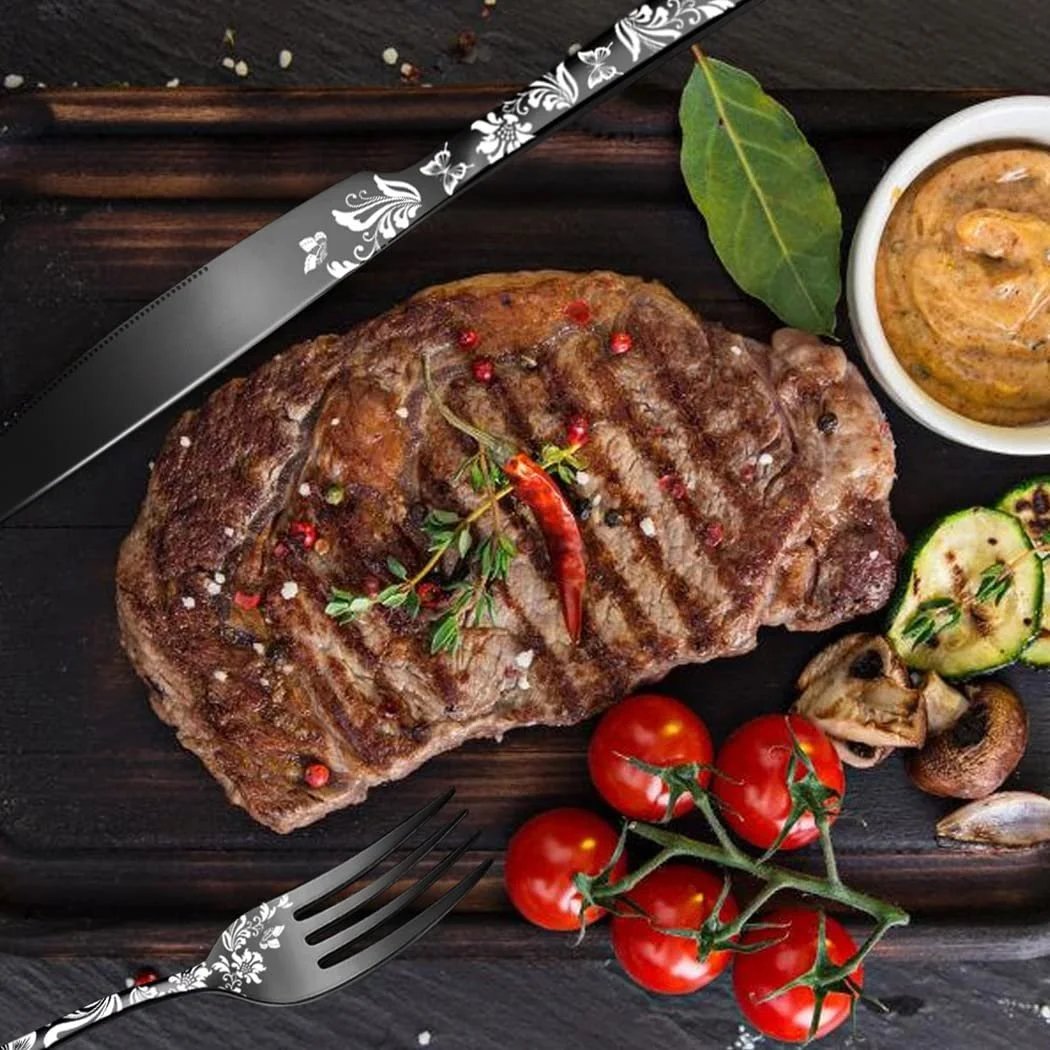 Набор столовых приборов XIAOYU 40 предметов, нержавеющая сталь, уникальный узор, включает обеденные ножи/вилки/ложки, полированный, серебряный, фото №7