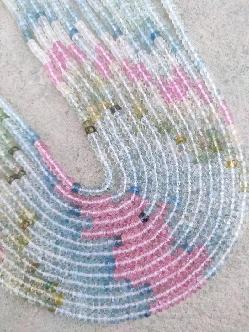 Бусины Аквамарин Натуральный Круглый Фацетированный 4-4.5 мм, нить длиной 33 см, камни для ожерелья и браслетов, фото №2