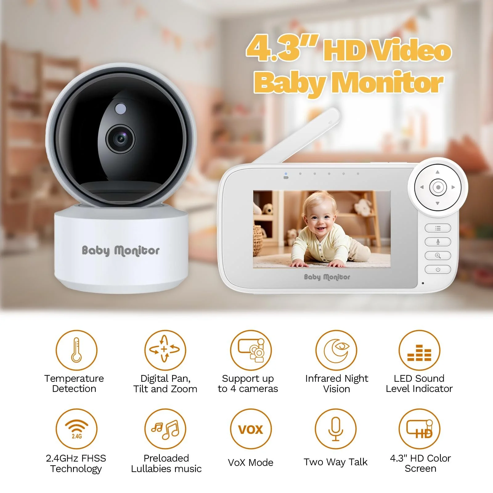 Відеоняня 4,3" Digital Zoom Night Vision Temperature Sensor 10 Lullabies, фото №2 Відеоняня 4,3" Digital Zoom Night Vision Temperature Sensor 10 Lullabies, фото №2