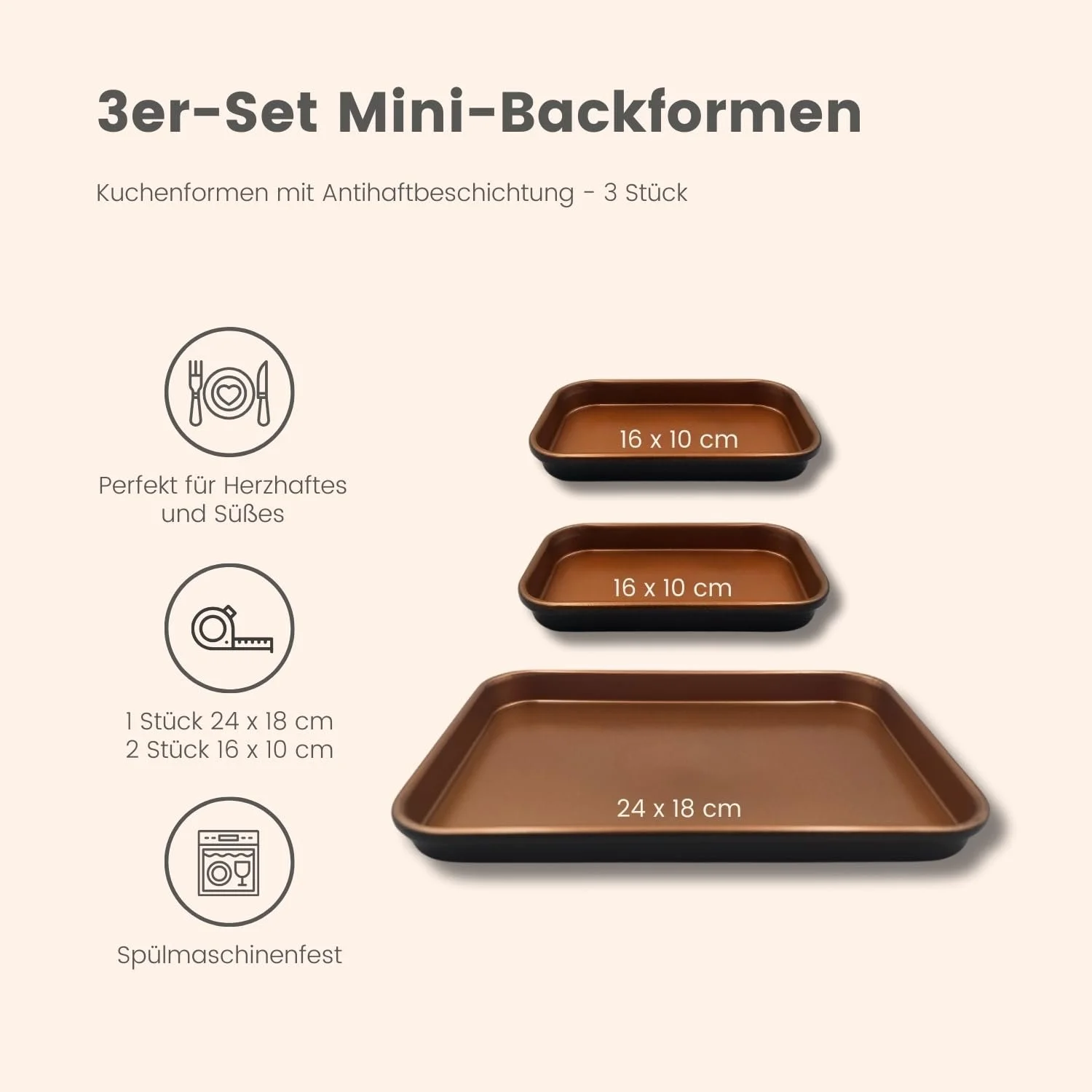 Набор форм для запекания 3 PAGEN Мини 3 шт. Углеродистая сталь 24x18 см и 16x10 см, фото №6
