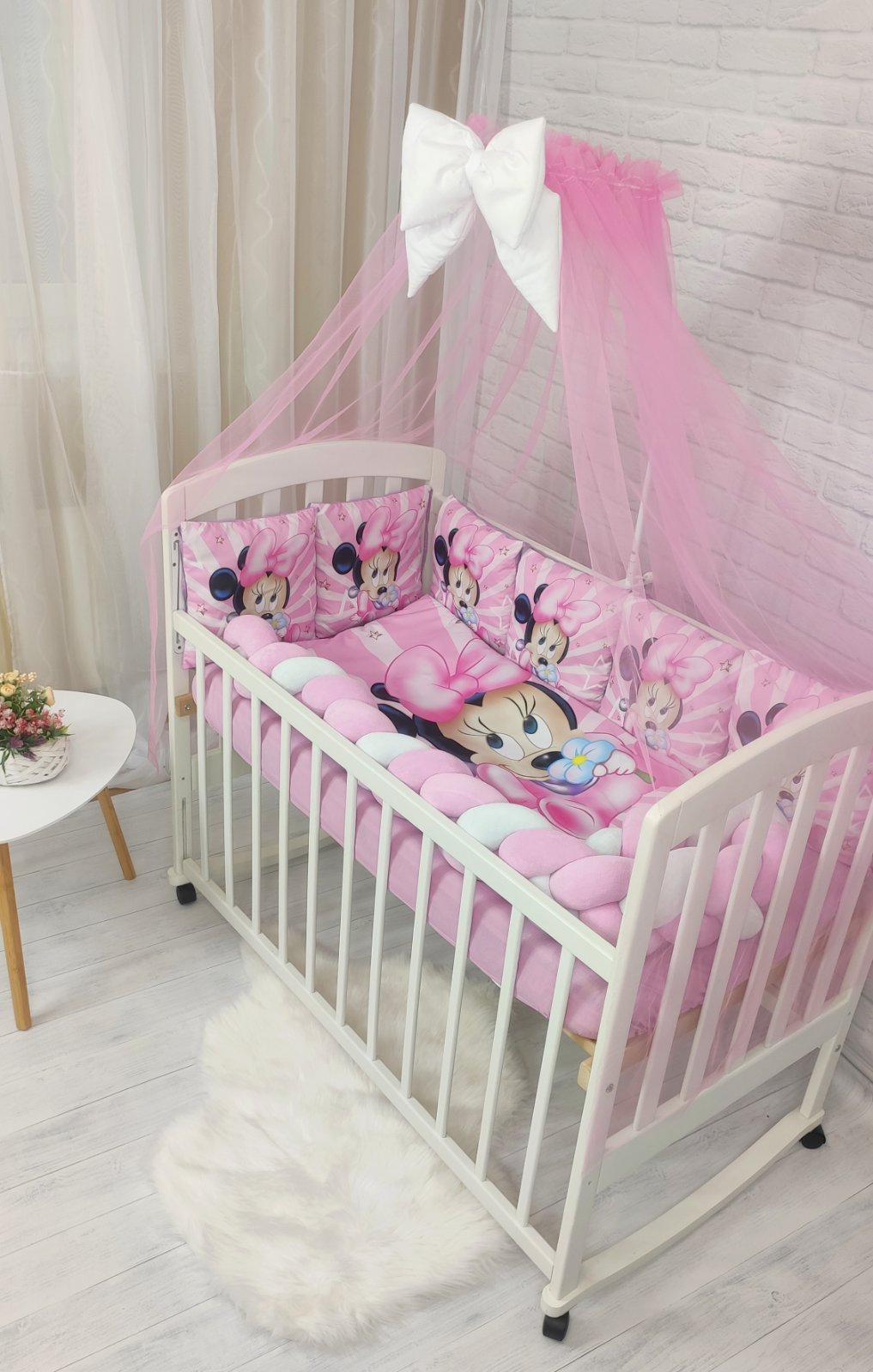 Дитяче постільна ліжечко з балдахіном Акварель Міні Маус (В02511), фото №6