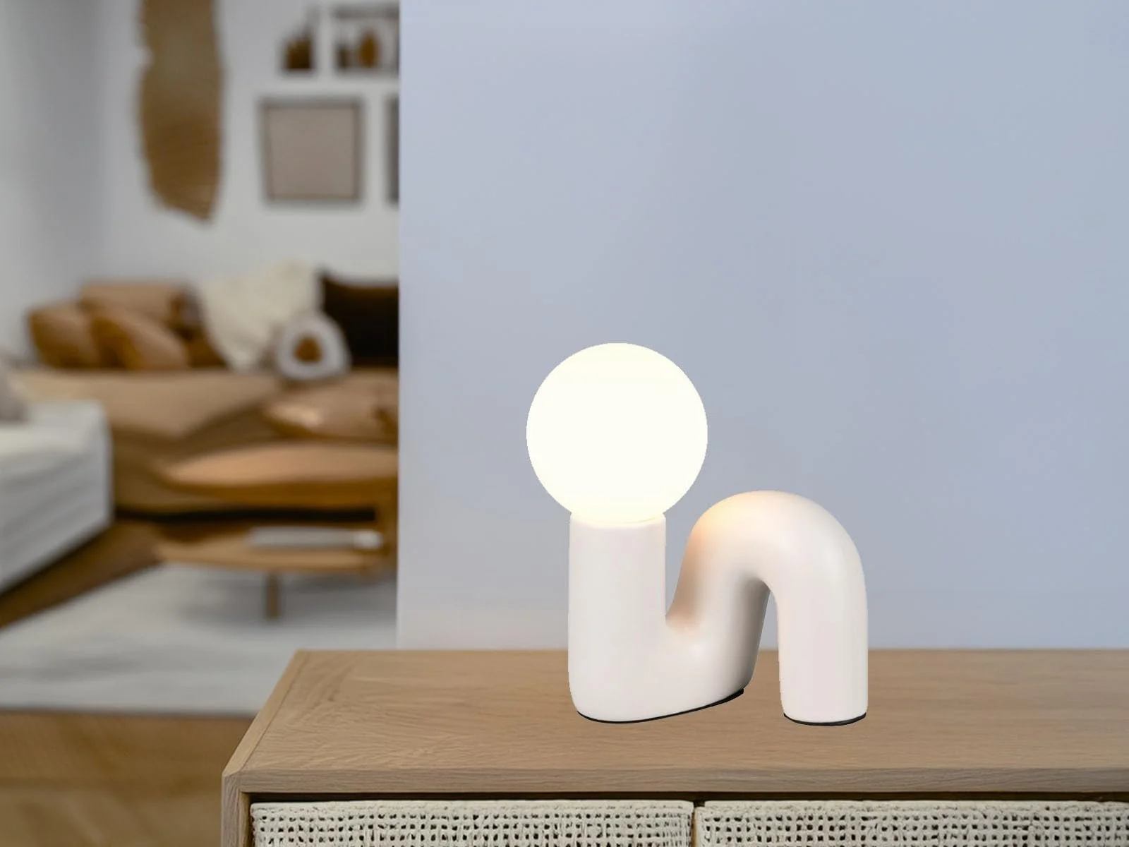 Настільна лампа meineWunschleuchte керамічна з білою скляною кулею Висота 21,5 см Сіра, фото №6