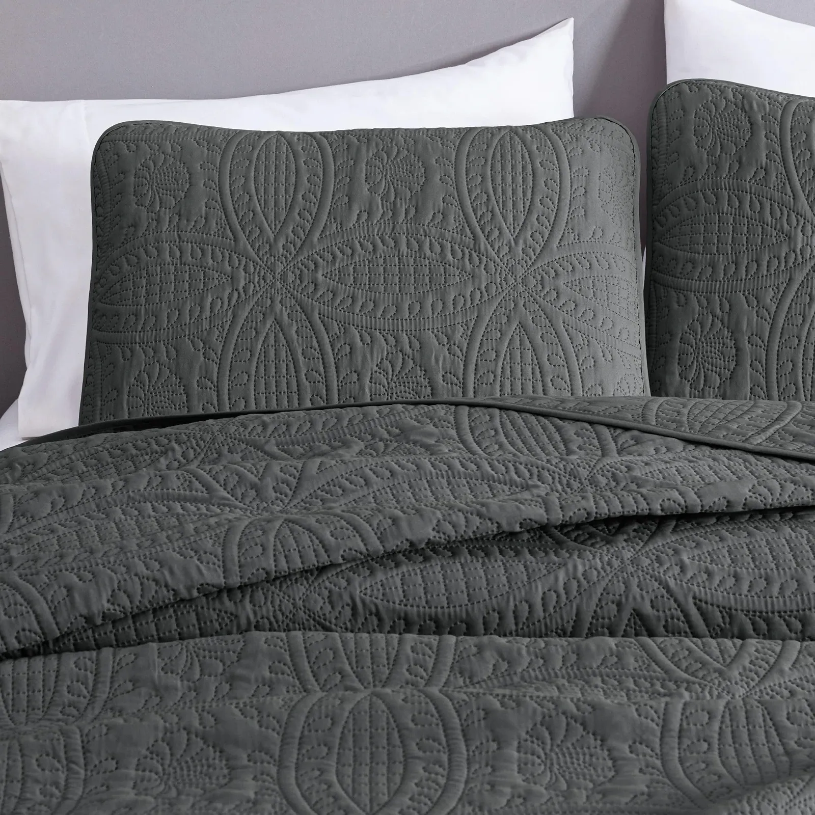 Покривало Chezmoi Collection Austin 3 предмети Queen, Вугільний, фото №2