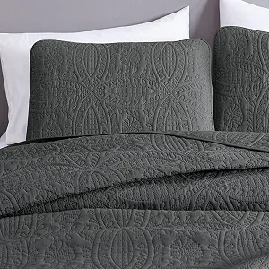 Покривало Chezmoi Collection Austin 3 предмети Queen, Вугільний synthetic.ua - Фото 1