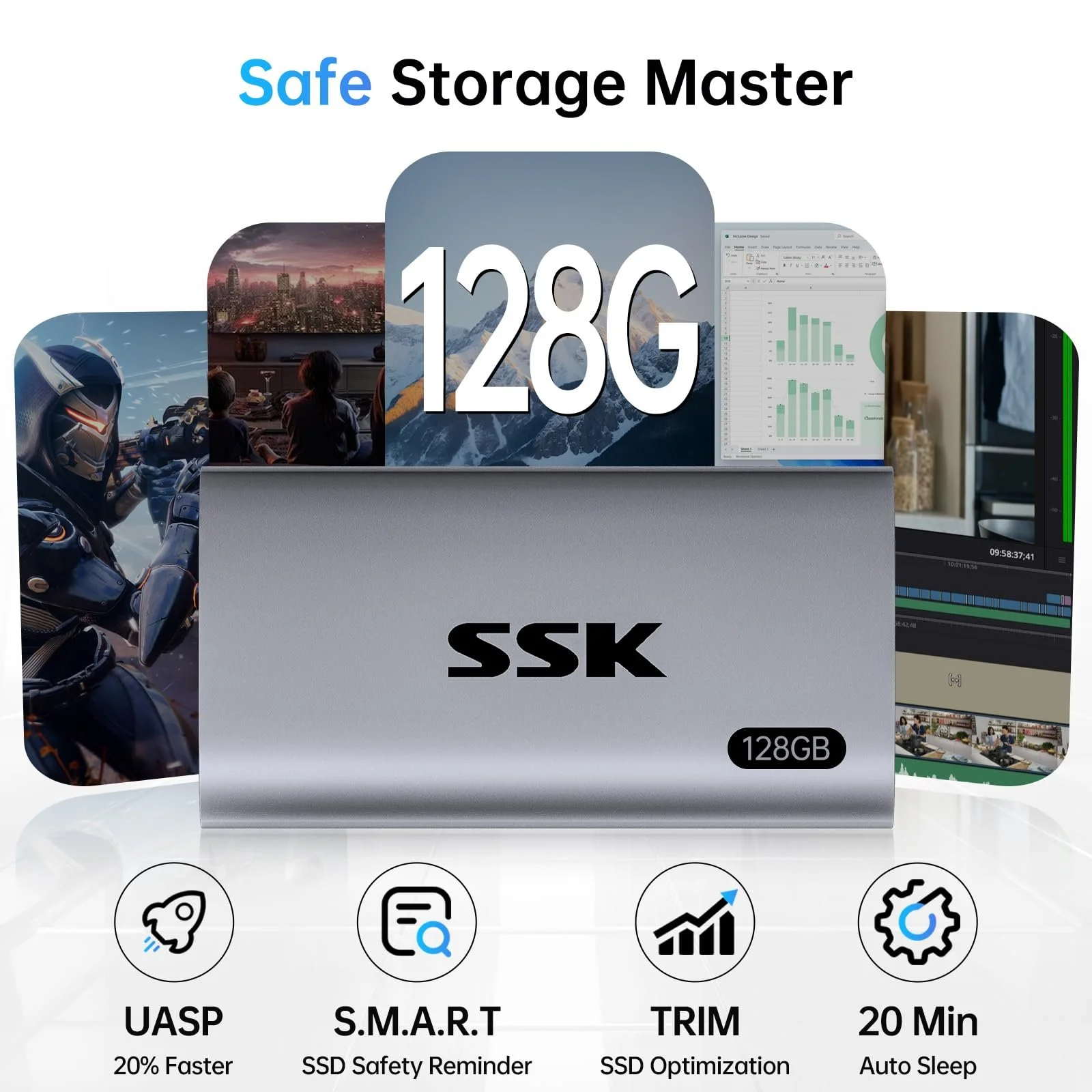 Portable SSD SSK 128GB USB 3.2 Gen2 USB C&A, фото №4