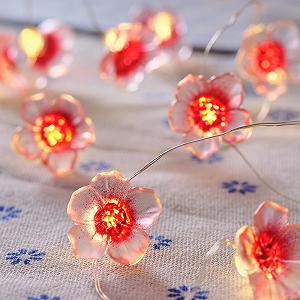 Гирлянда Lights4fun Micro LED Fairy Lights Flowers Sakura Теплый белый с таймером на батарейках для внутреннего и наружного освещения. Длина 2,2 м (включая кабель 0,3 м). - Фото 1