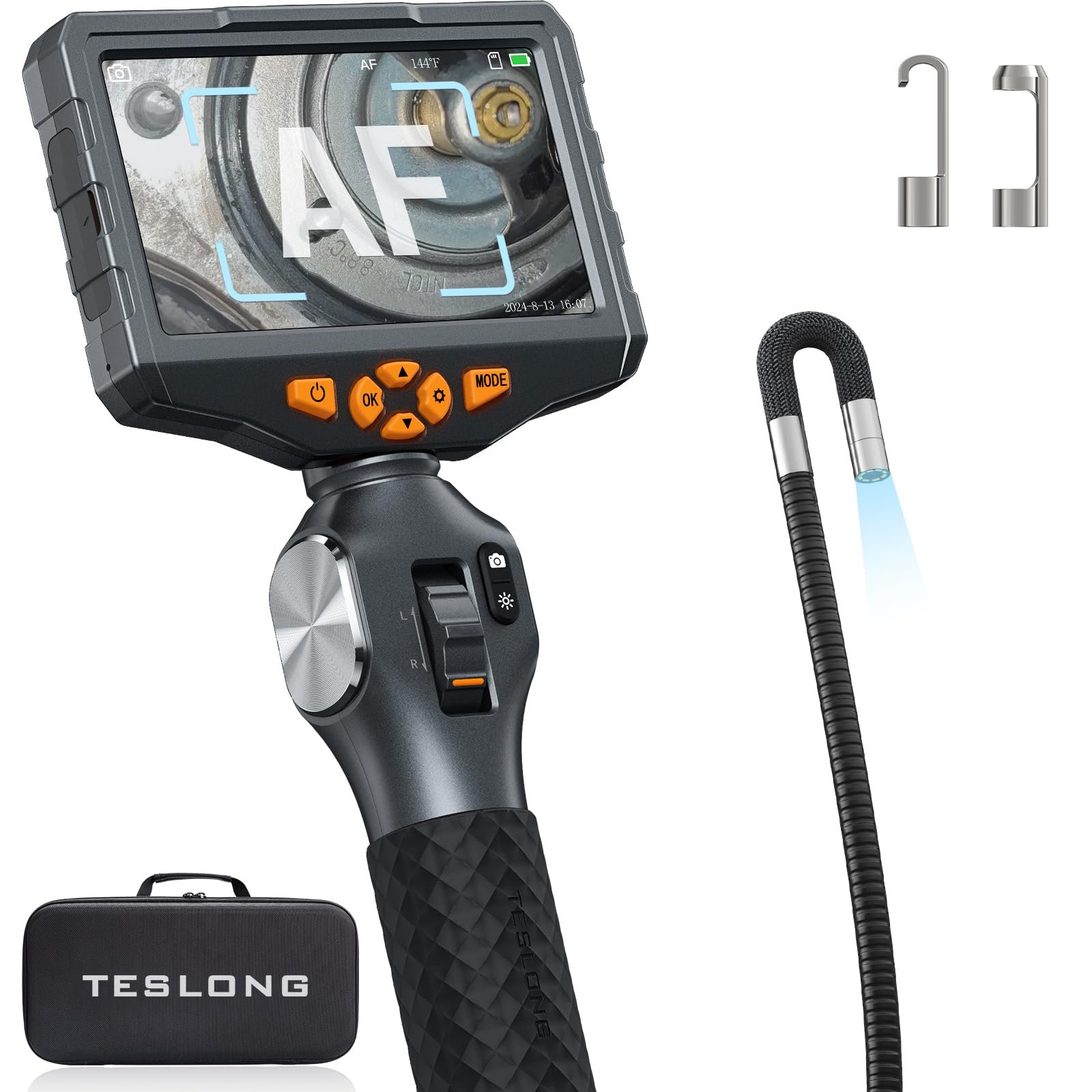 Ендоскоп Teslong Auto Focus з підсвічуванням, 8.5 мм, ендоскоп з обертовою головкою, рухома головка, 5.0-дюймовий РК-екран, камера для інспекції з LED (1.55 метри), фото №1