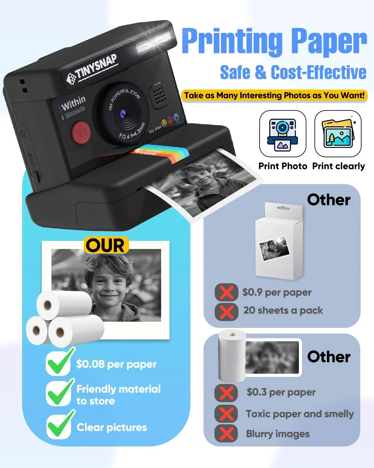 Детская фотокамера мгновенной печати 1080P, фото №5