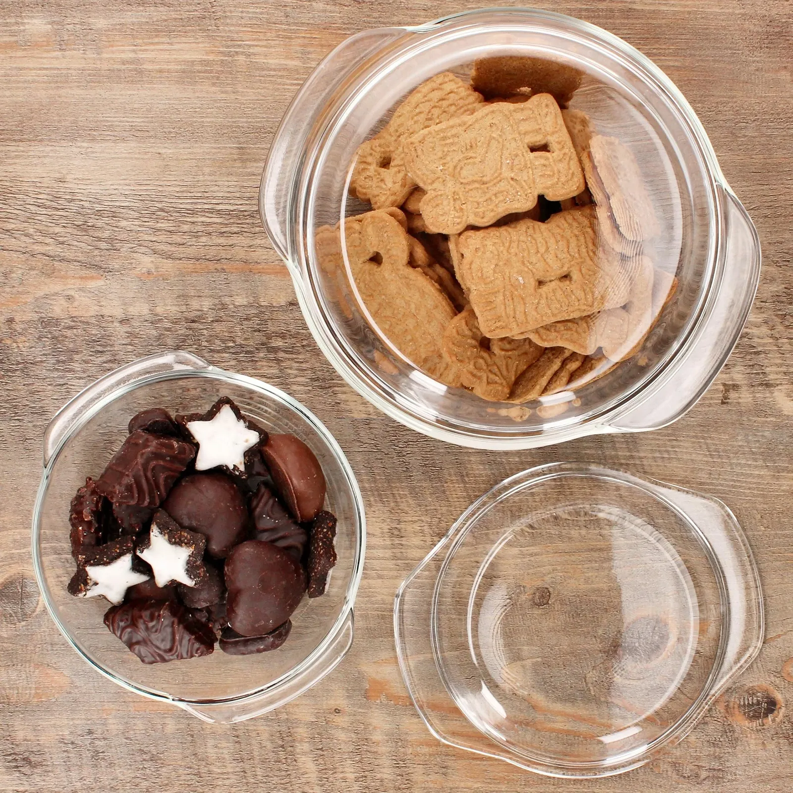 Набір форм для запікання MamboCat 3 предмети 0,7 л, 1 л та 1,5 л з кришками, круглі, боросилікатне скло, фото №3