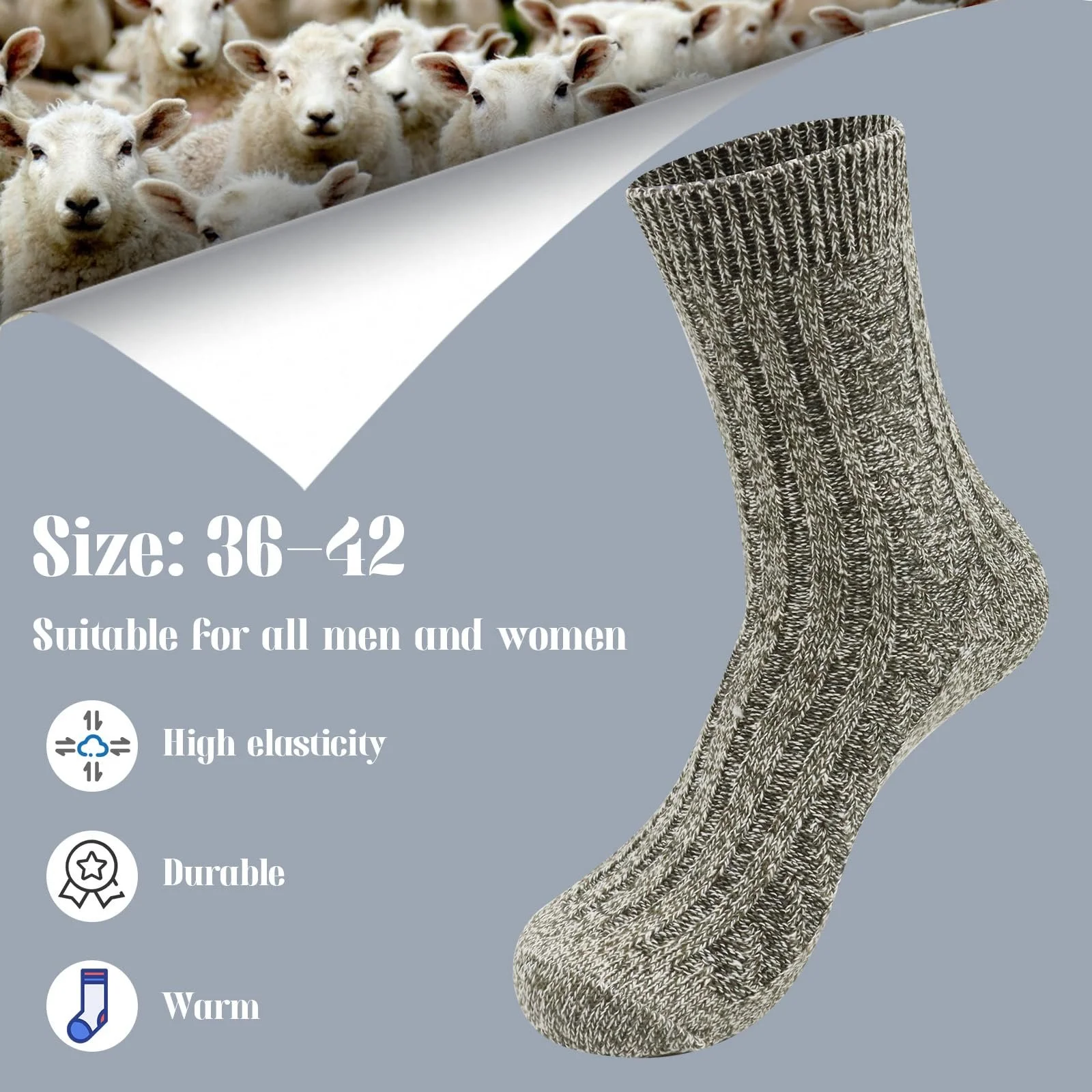 Носки VEGCOO Классические зимние 6 пар Хлопковые для мужчин и женщин, фото №2