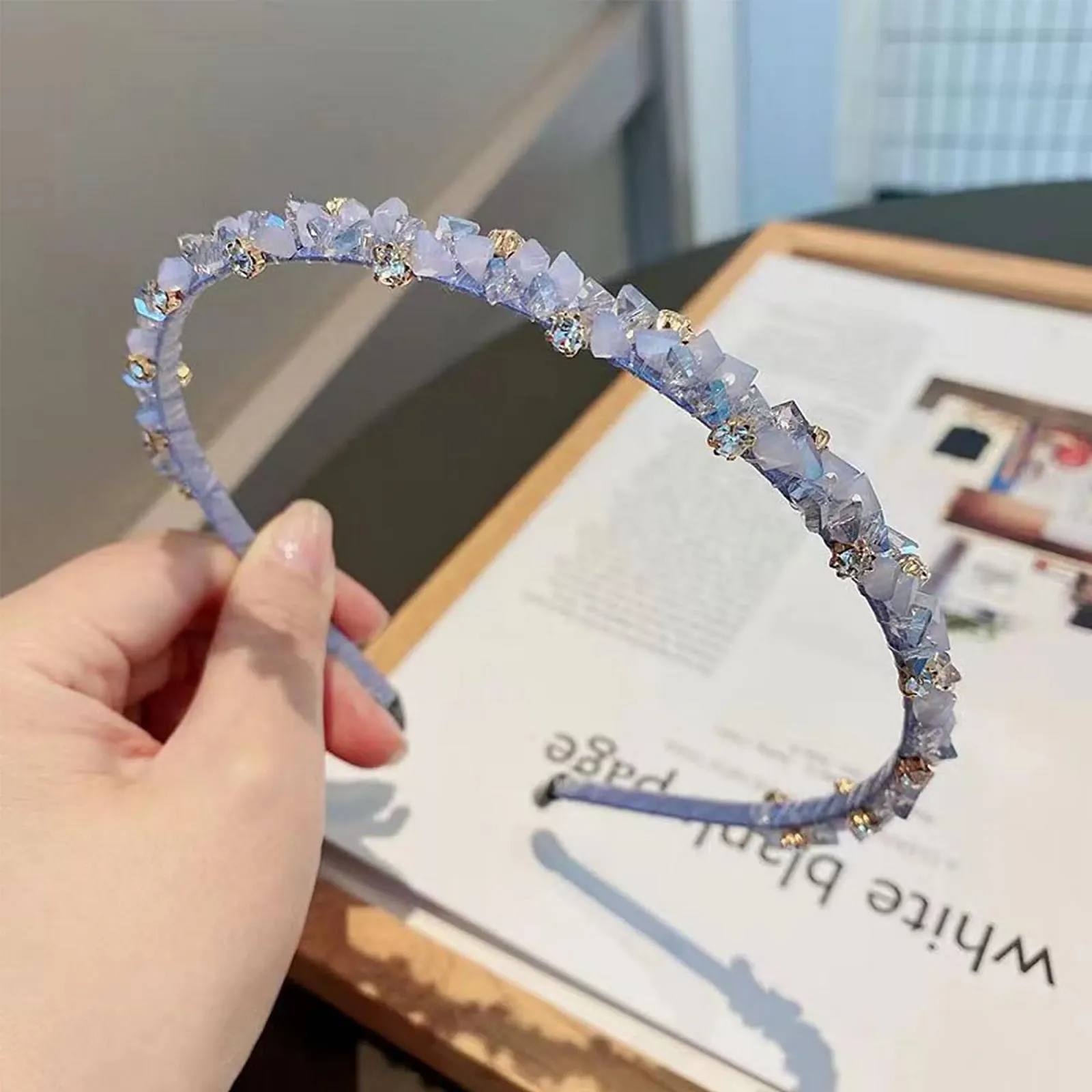 Обруч для волосся Блискучий Кристал Синій, фото №4