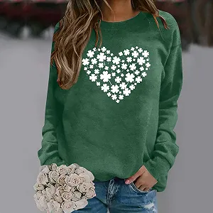 Женская футболка с длинным рукавом и принтом клевера ко Дню Святого Патрика, круглый вырез, клевер - счастливый талисман, повседневная женская толстовка ко Дню Святого Патрика synthetic.ua - Фото 1