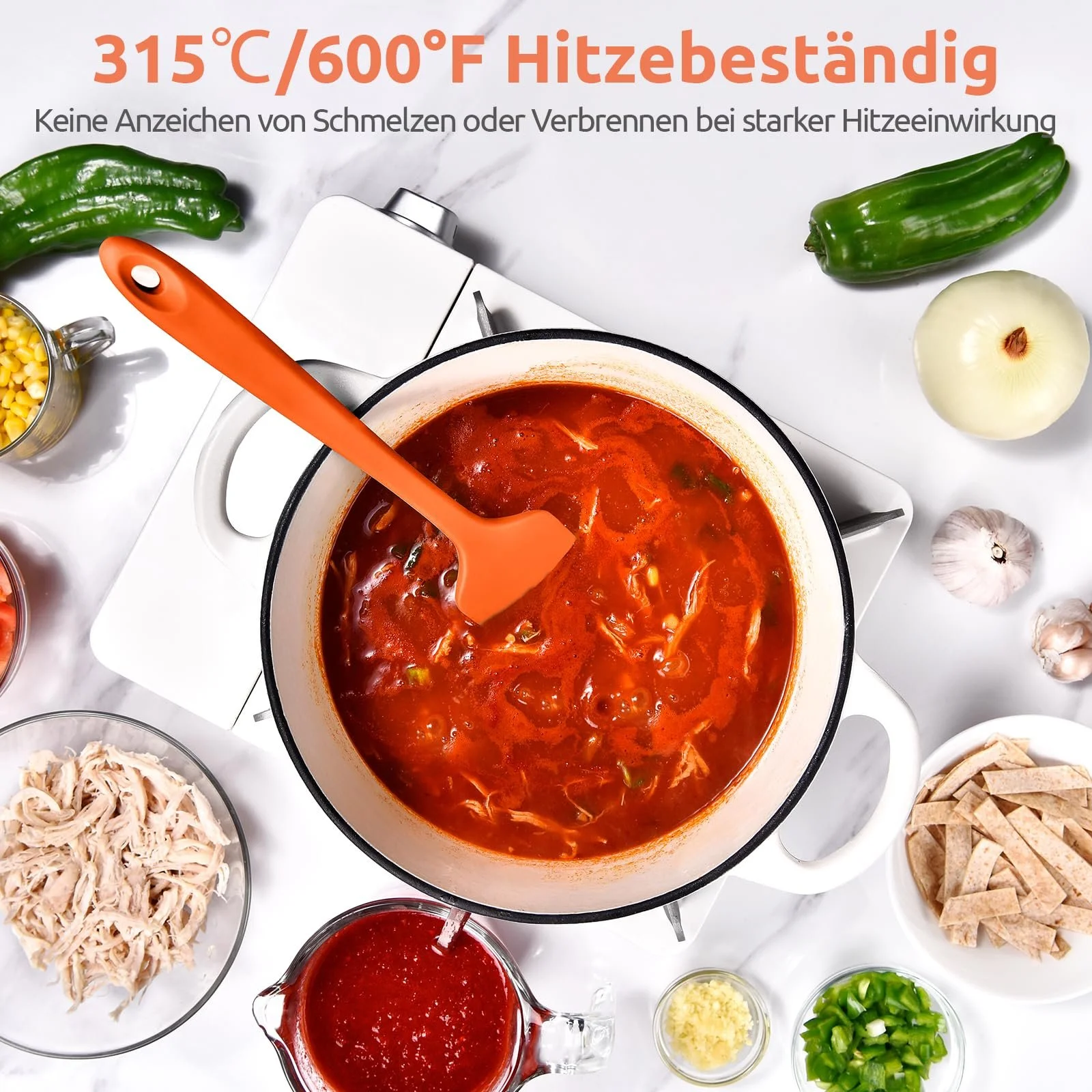 Лопатка-ложка U-Taste силиконовая гибкая 28,9 см термостойкая до 315,6 °C Оранжевая, фото №3