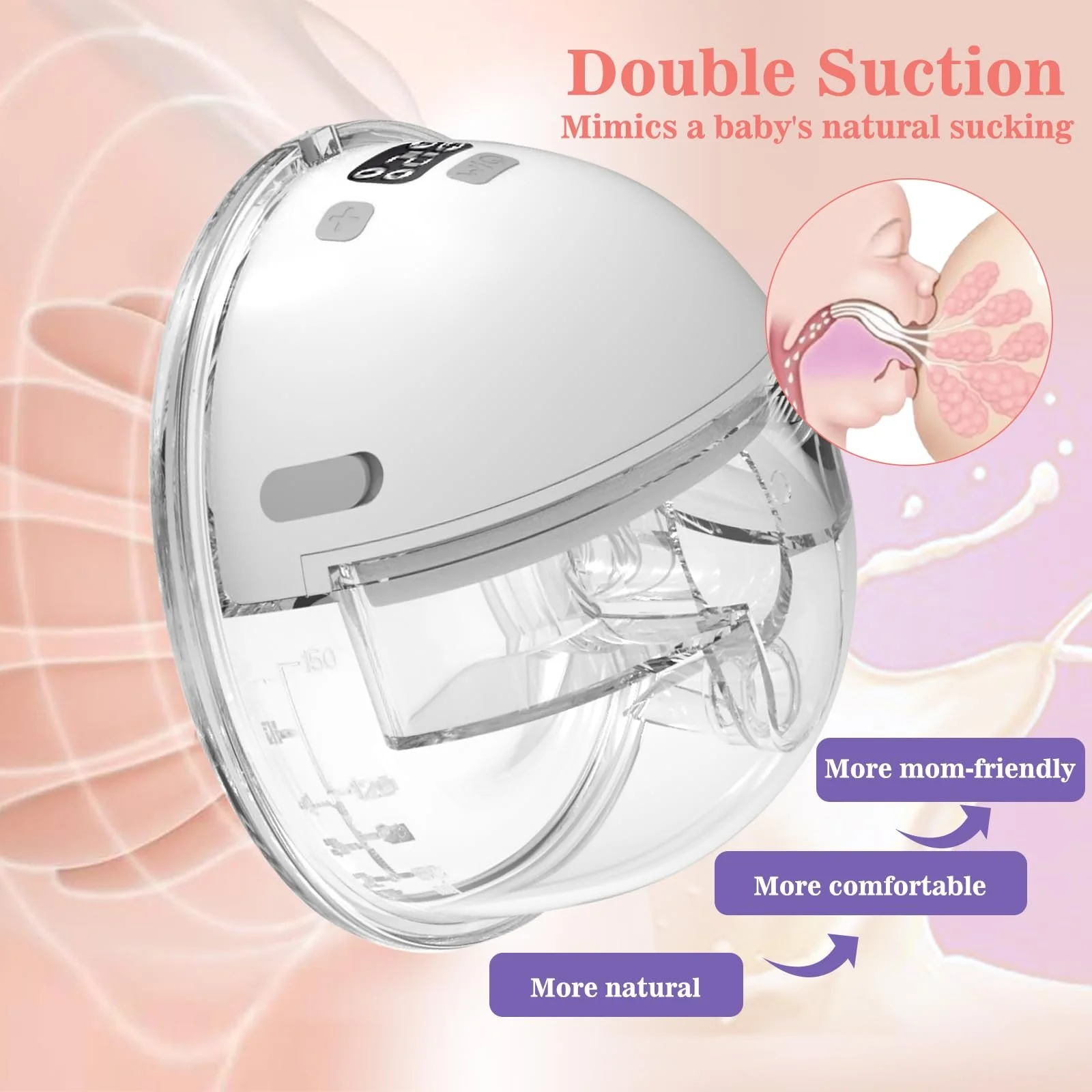 Молокоотсос электрический YADOBIG 4 режима, handsfree, 2 клипсы для регулировки бюстгальтера и фланцы 17/19/21 мм, низкий уровень шума, без BPA, со светодиодным дисплеем, белый, фото №3 Молокоотсос электрический YADOBIG 4 режима, handsfree, 2 клипсы для регулировки бюстгальтера и фланцы 17/19/21 мм, низкий уровень шума, без BPA, со светодиодным дисплеем, белый, фото №3