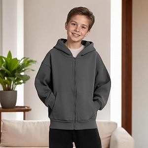 Куртка-худі для хлопчиків Dwevkeful з блискавкою, однотонна synthetic.ua - Фото 1