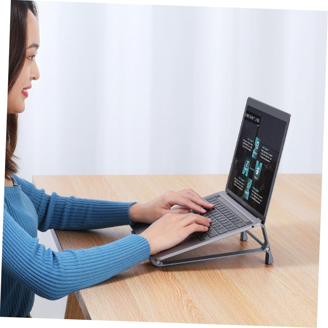 Підставка для ноутбука Алюмінієва портативна регульована по висоті з ефективним охолодженням з протиковзкими силіконовими ніжками, фото №9