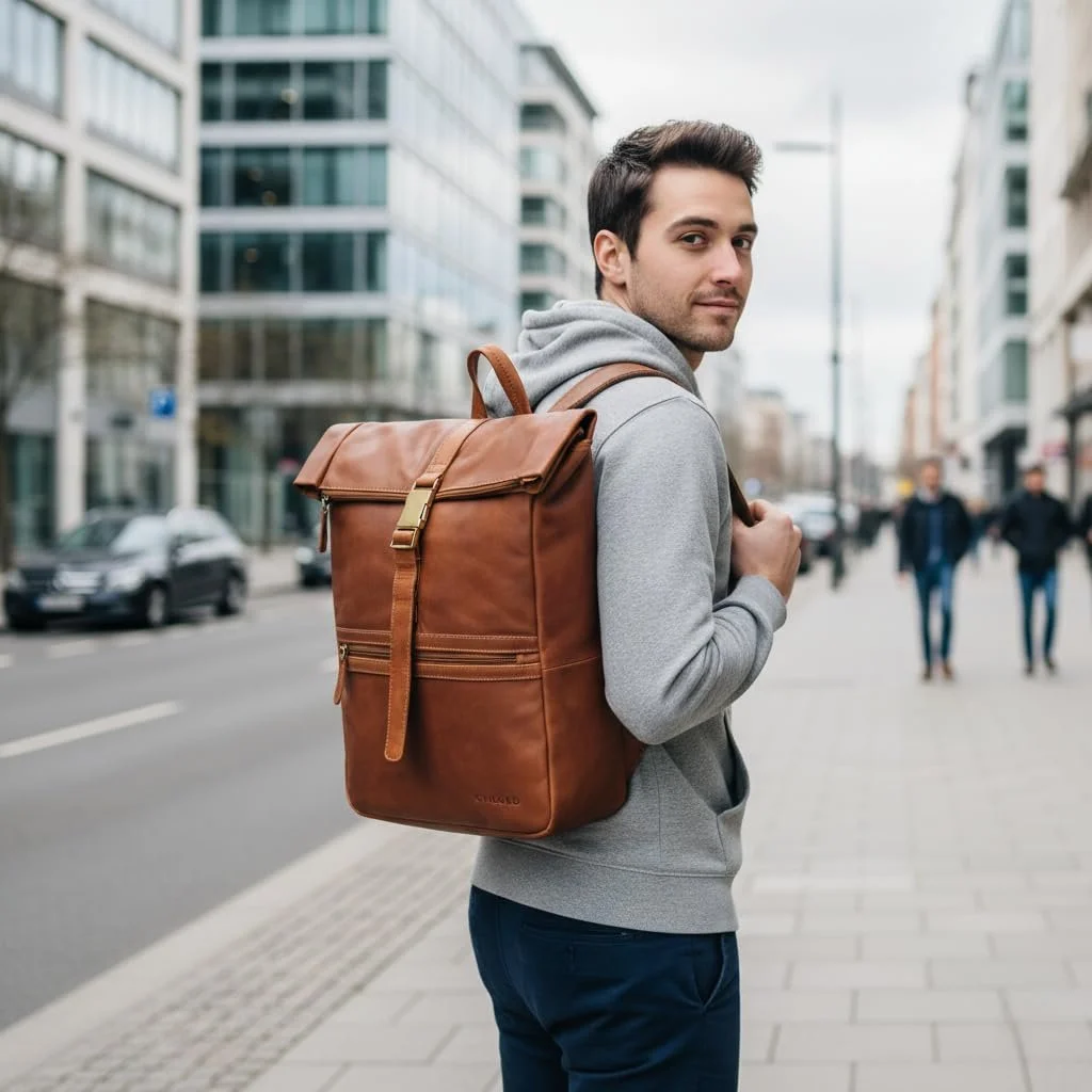 Рюкзак для ноутбука STILORD Cairo 14-17.3 дюйма Rolltop Кожаный Коньячно-коричневый, фото №2